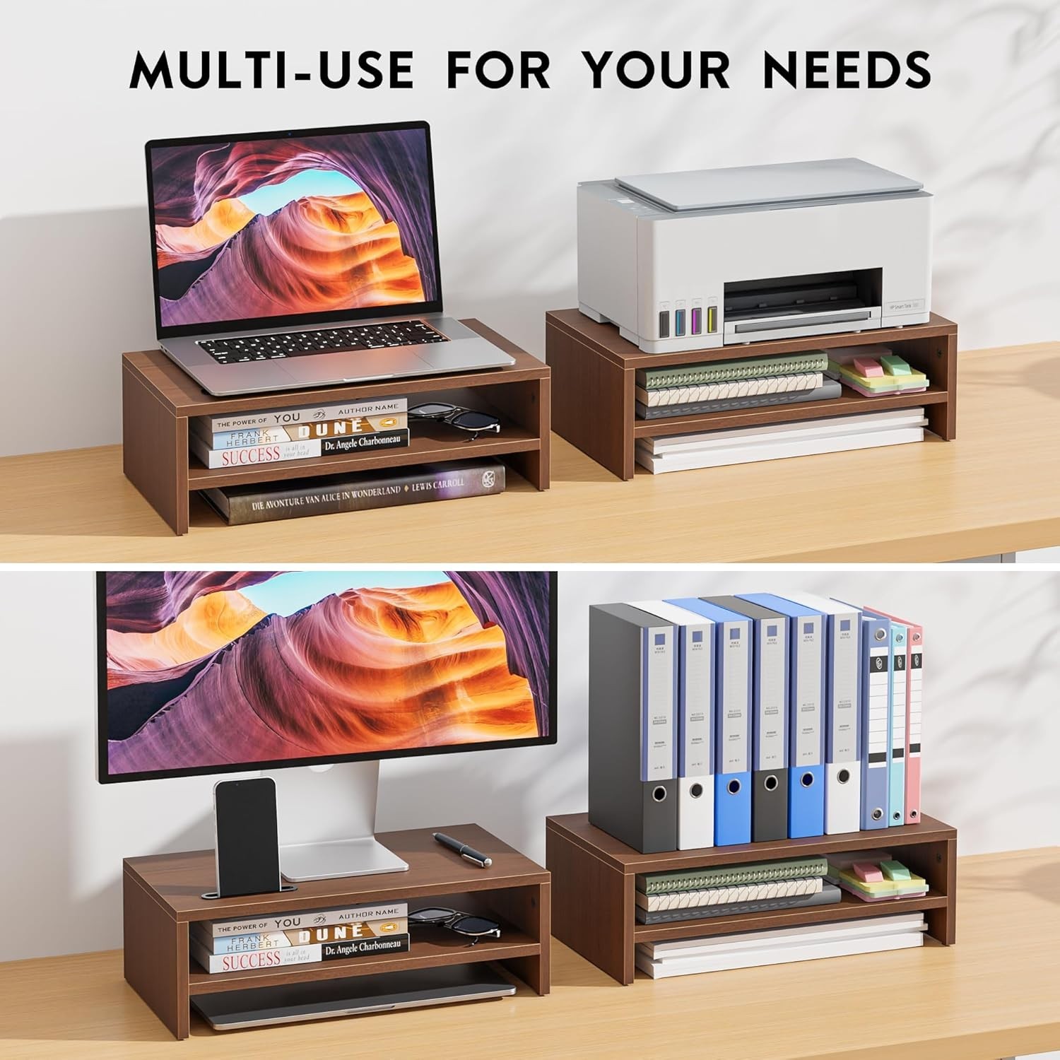 Elegant 2-Tier Walnut Monitor Stand for Ergonomic Desk Organization – 16.5 Inch
