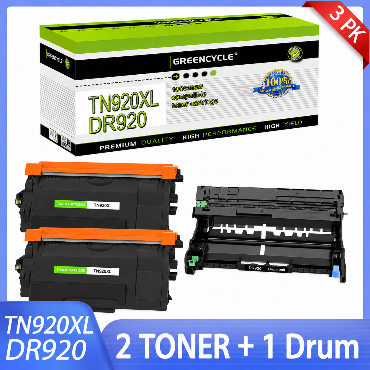 Compatible Brother 2*TN920XL 1*DR920 Toner Cartridge & Drum Unit for HL-L5210DW
