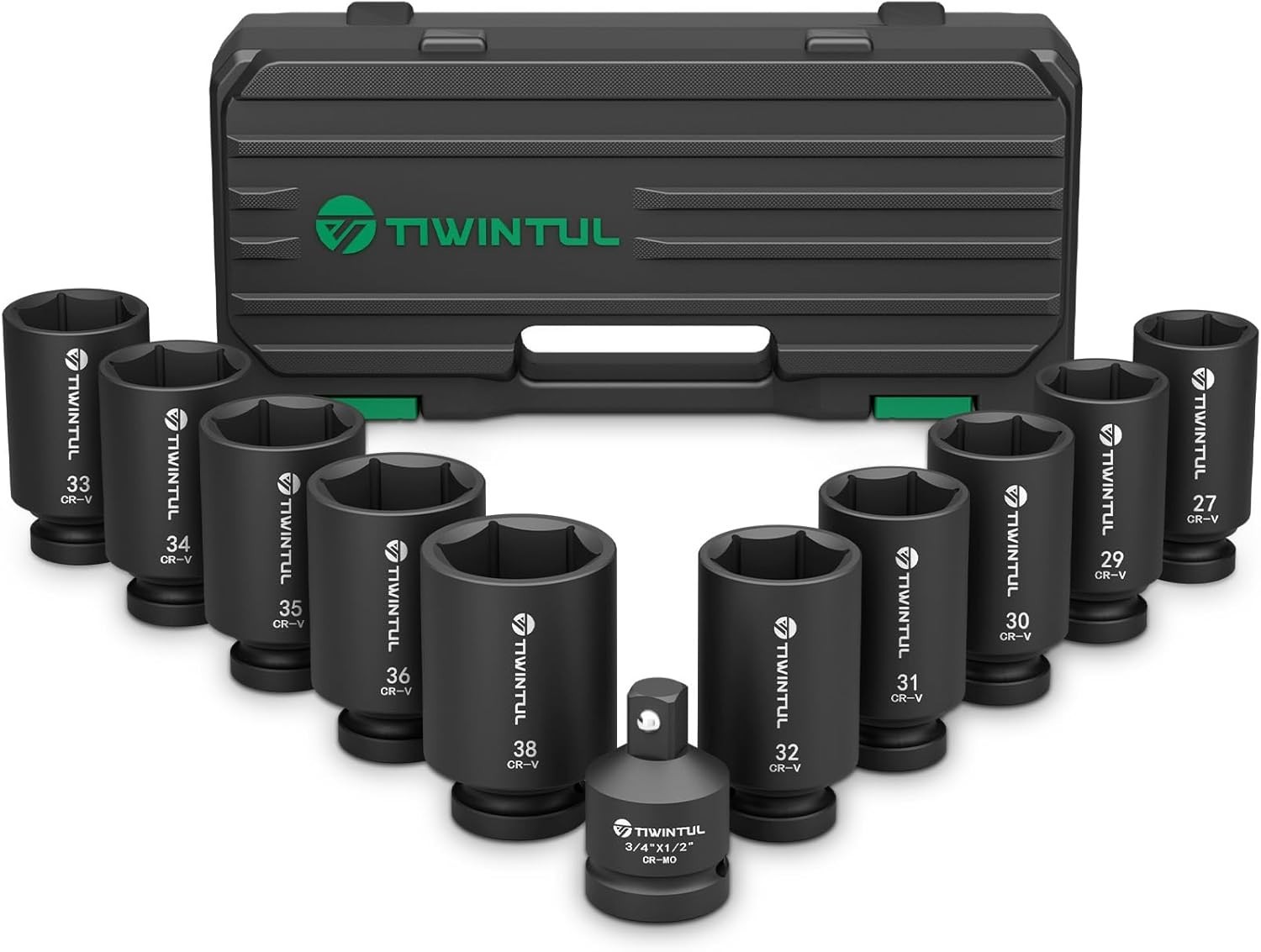 11-Piece Axle Nut Socket Set, Metric 1/2 Impact Socket 27mm-38mm, CR-MO 3/4″-1/2