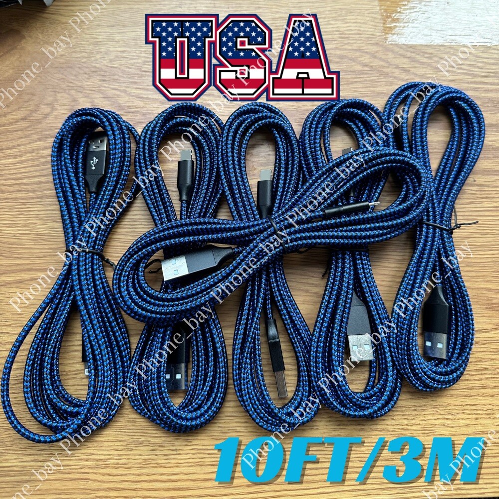 Heavy Duty USB Charging Cable 10 Ft For iPhone 14 13 12 11 8 X iPad Charger Cord