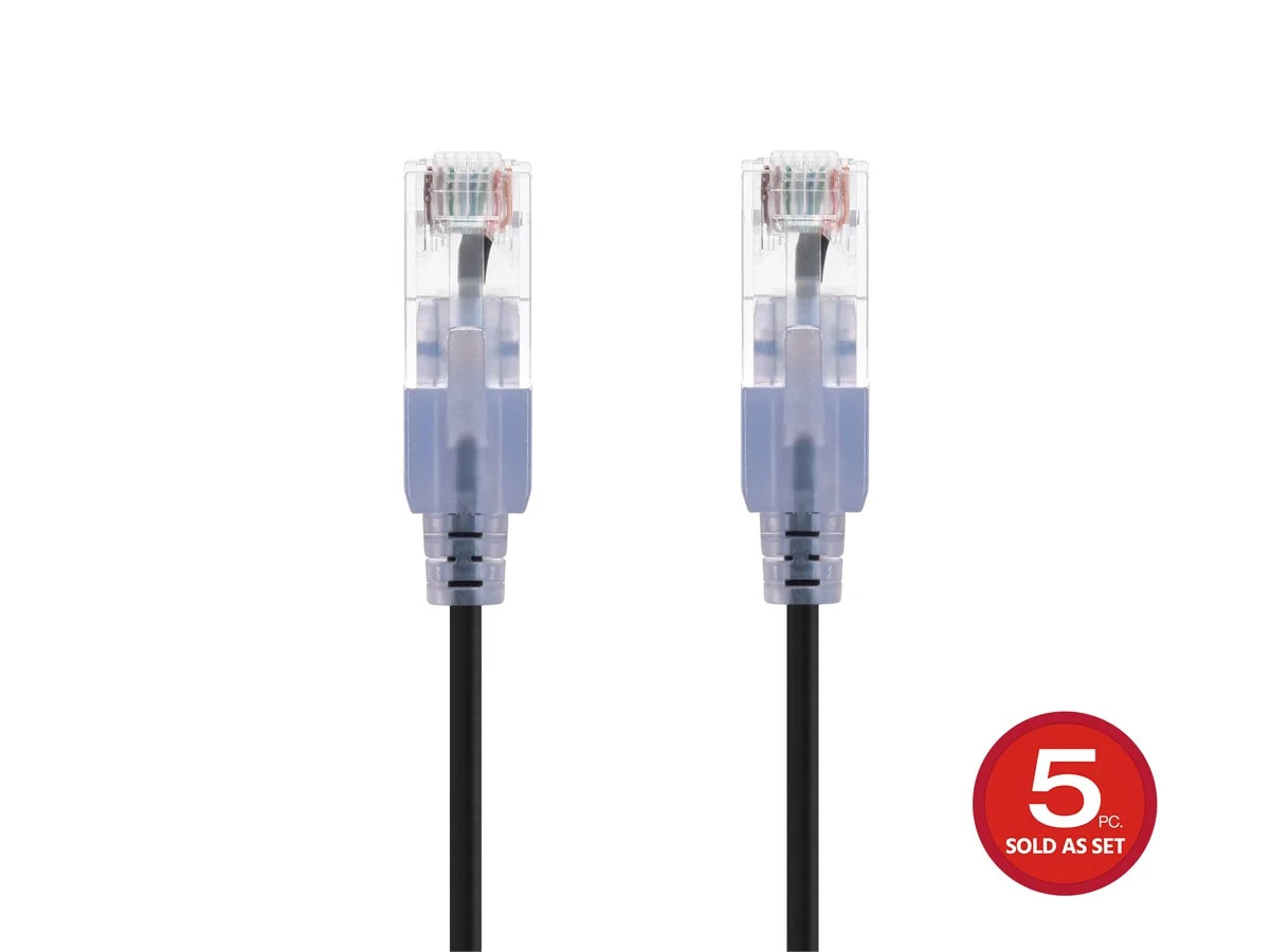 SlimRun Cat6A Ethernet Patch Cable Network RJ45 Stranded UTP 30AWG 5ft Black 5pk