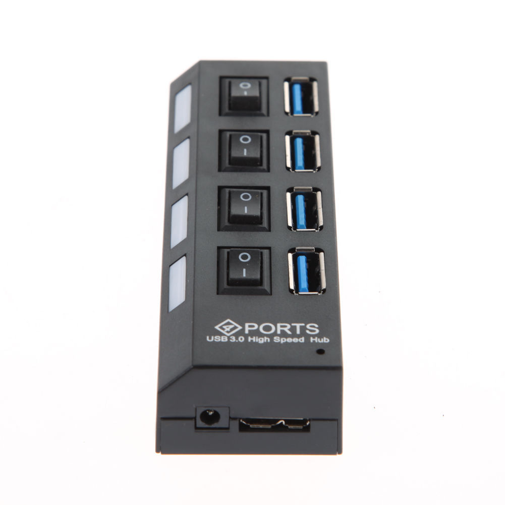 NEW 4 Ports USB 3.0 Hub Speed up to 5Gbps for PC laptop with on/off switch Black