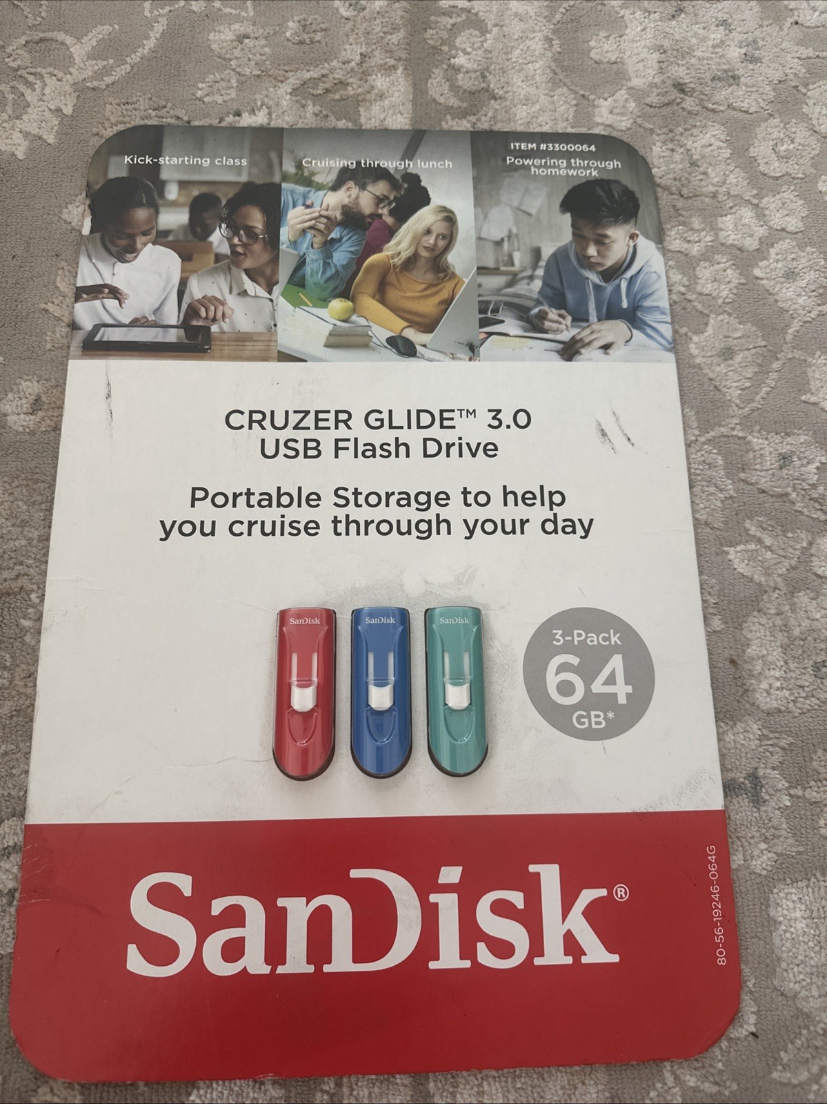 SanDisk Cruzer Glide 3.0 USB Flash Drive 64GB, 3-Pack New Sealed Package