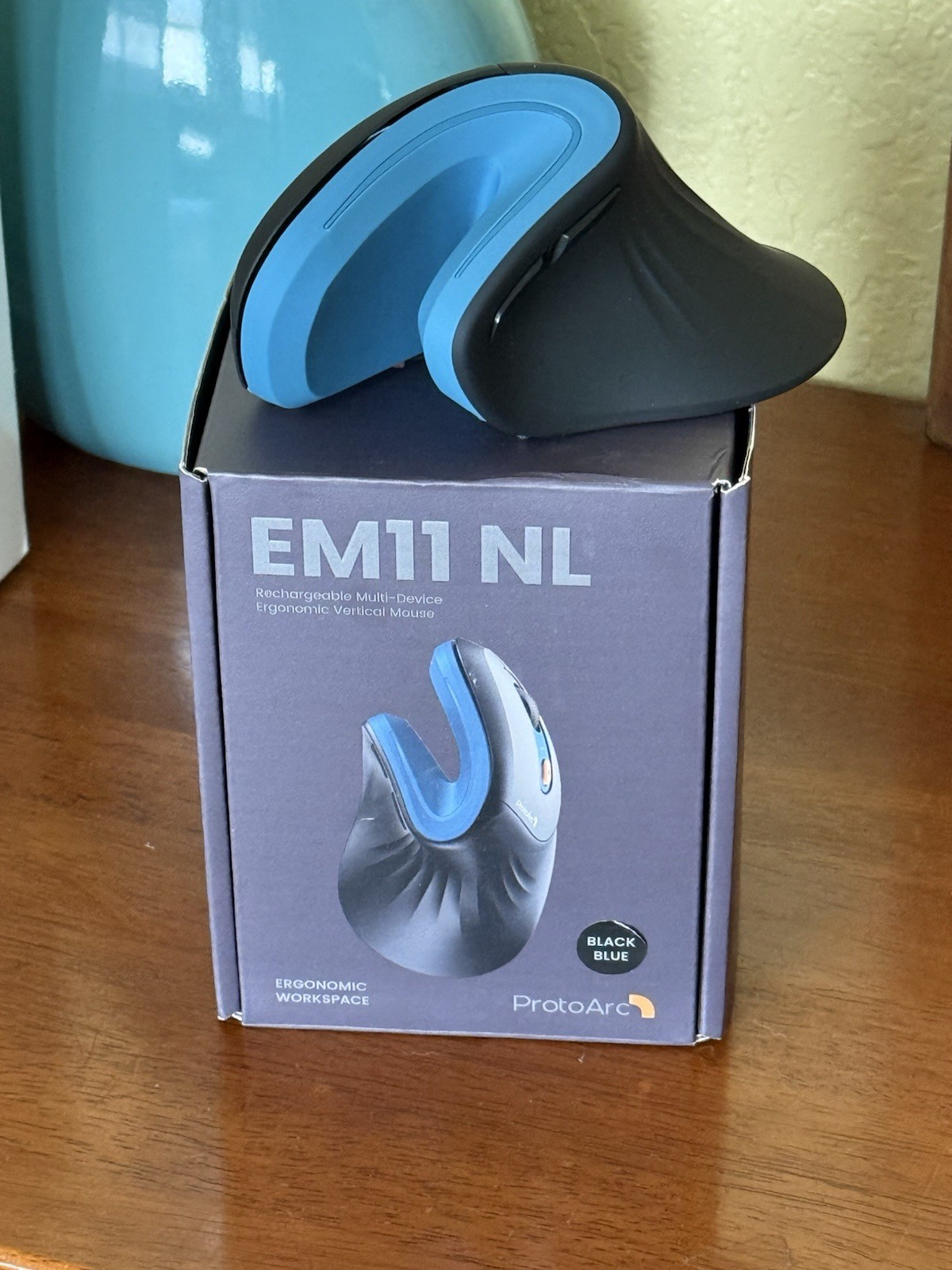 ProtoArc EM11 NL, Black Blue Rechargeable Multi-Device Ergonomic Vertical Mouse