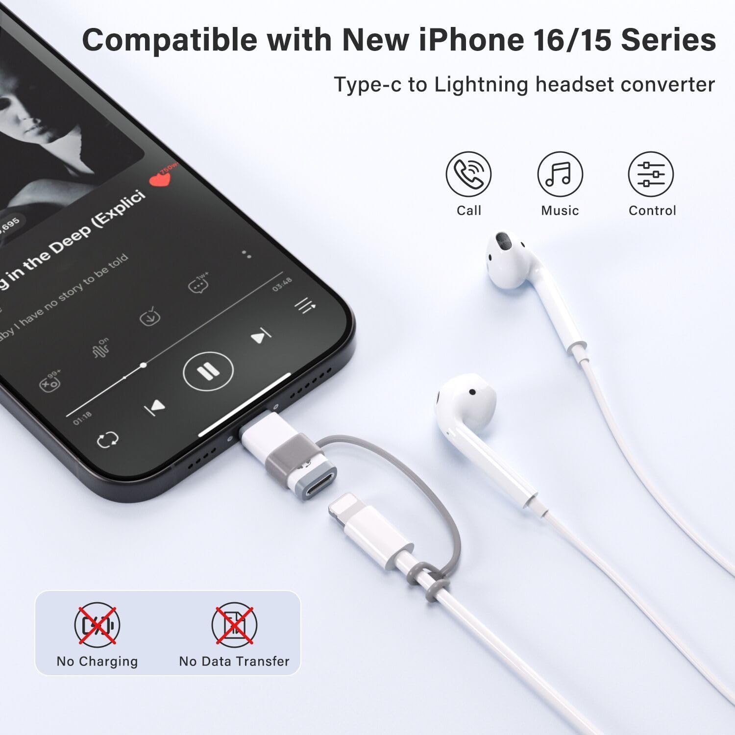 Lightning Audio Adapter USB C Headphone Converter for iPhone iPad No Charge, New