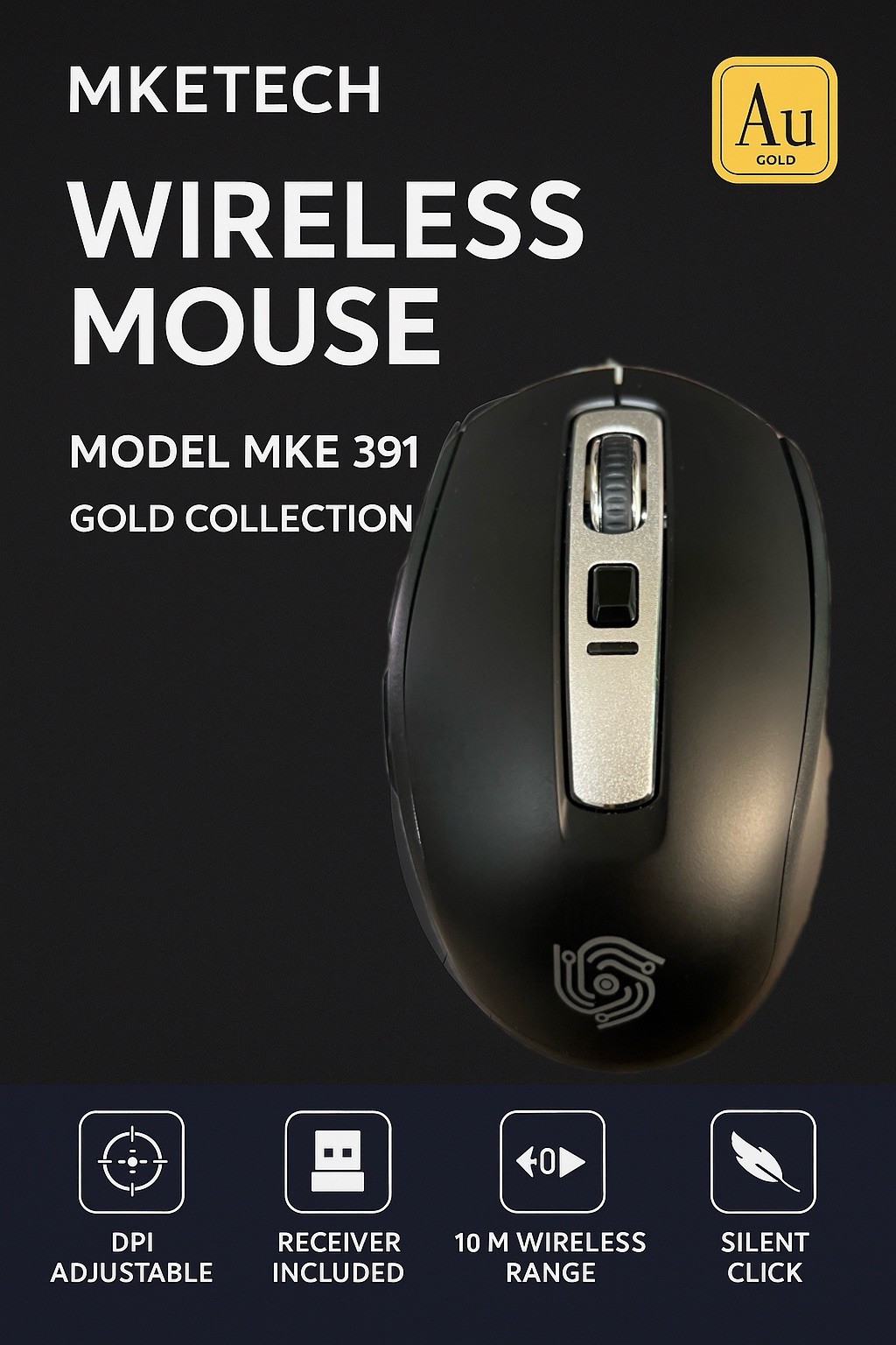 Wireless Mouse 2.4G USB Silent Optical Adjustable DPI for Laptop PC Gold