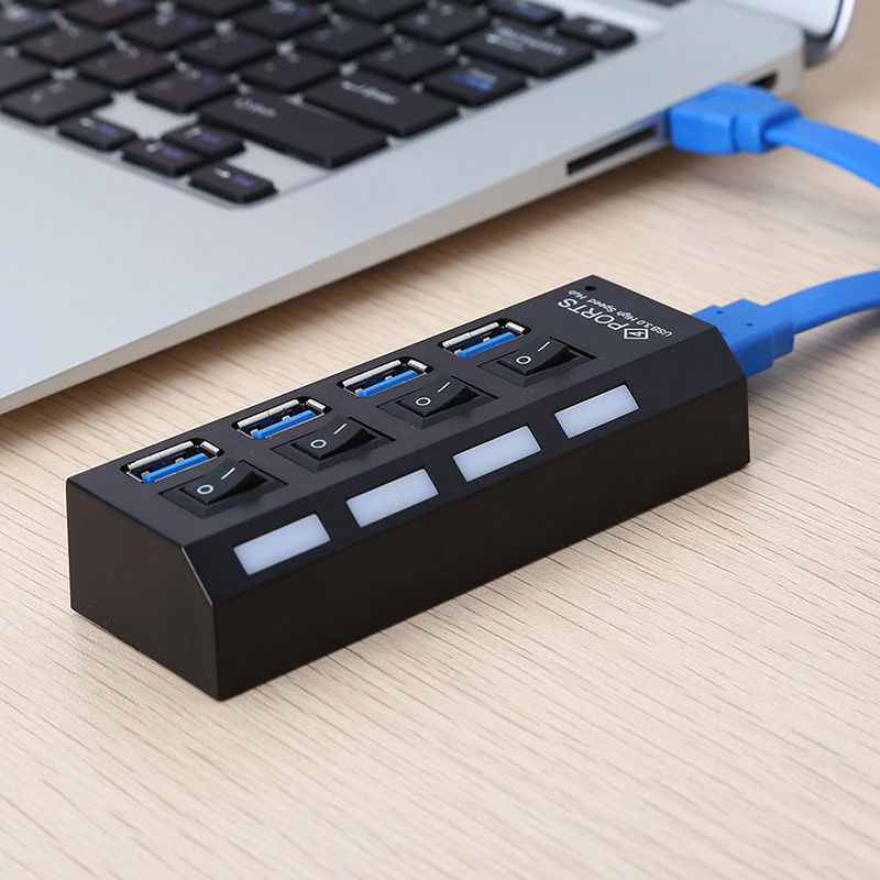 NEW 4 Ports USB 3.0 Hub Speed up to 5Gbps for PC laptop with on/off switch Black