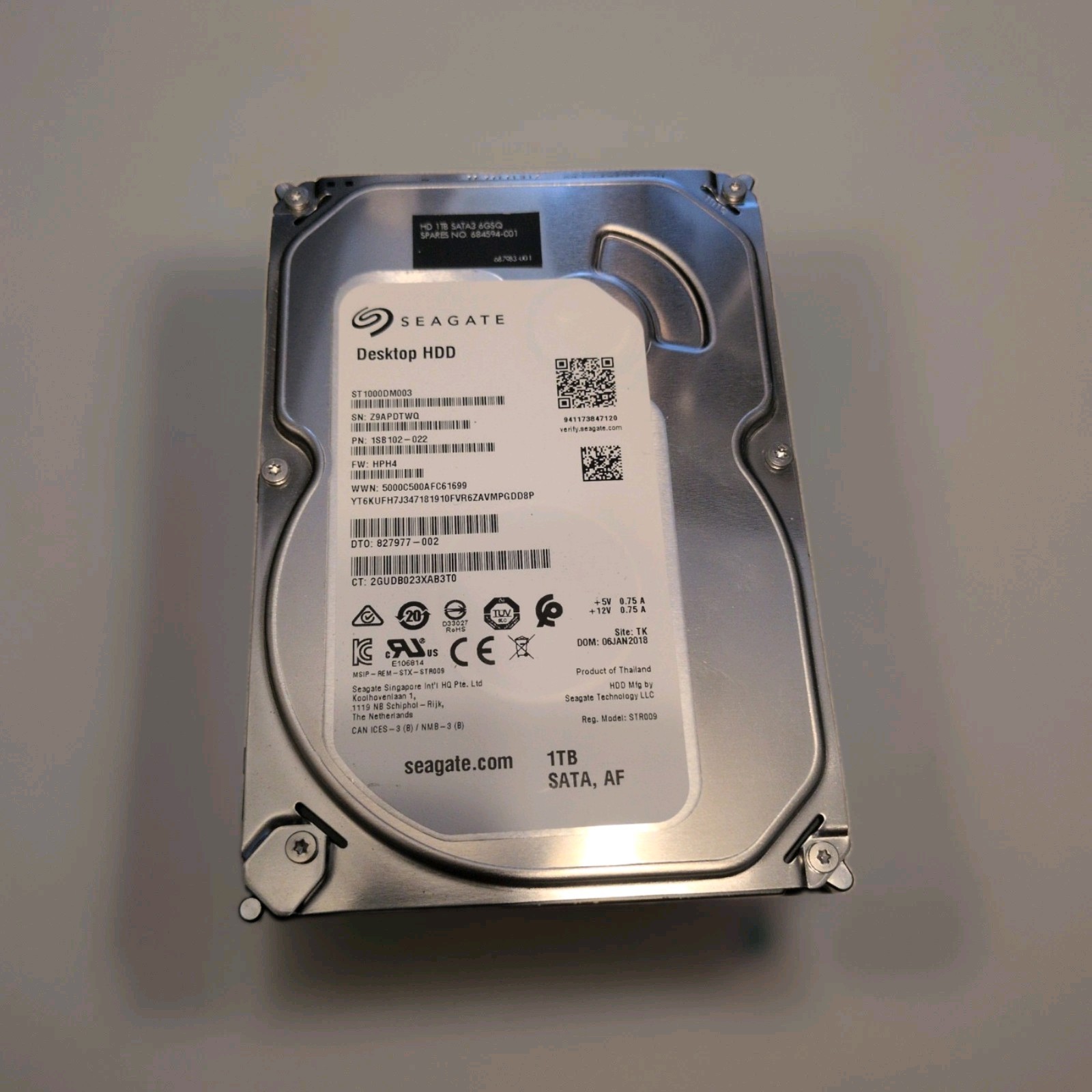 Seagate Barracuda 1TB HDD 7.2K 6Gb/S SATA 3.5” Desktop Hard Drive ST1000DM003