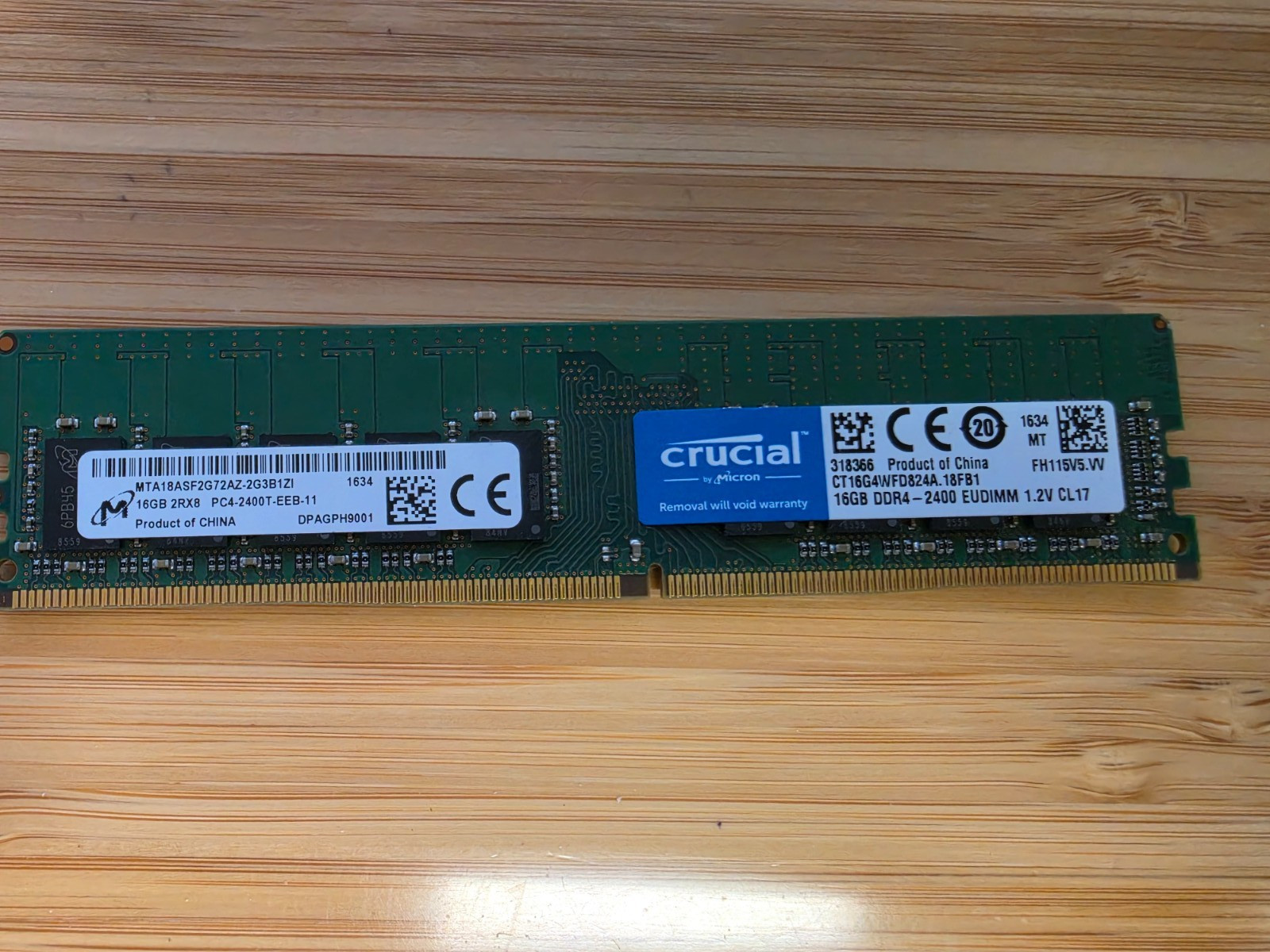 Micron 16GB 2Rx8 PC4-19200 DDR4-2400MHz ECC Unbuffered RAM MTA18ASF2G72AZ-2G3B1