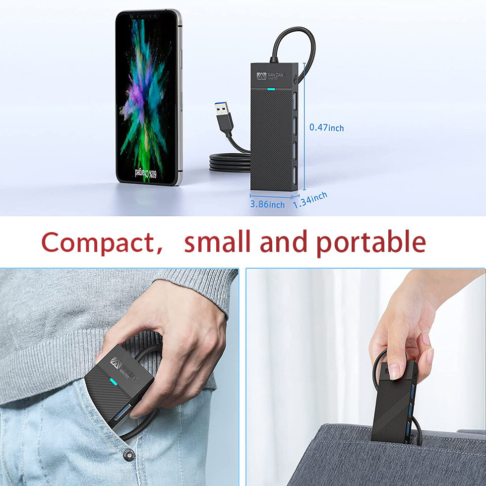 USB-A 4 Ports Hub Splitter USB 3.0 High Speed Adapter Multi Desktop PC Laptop