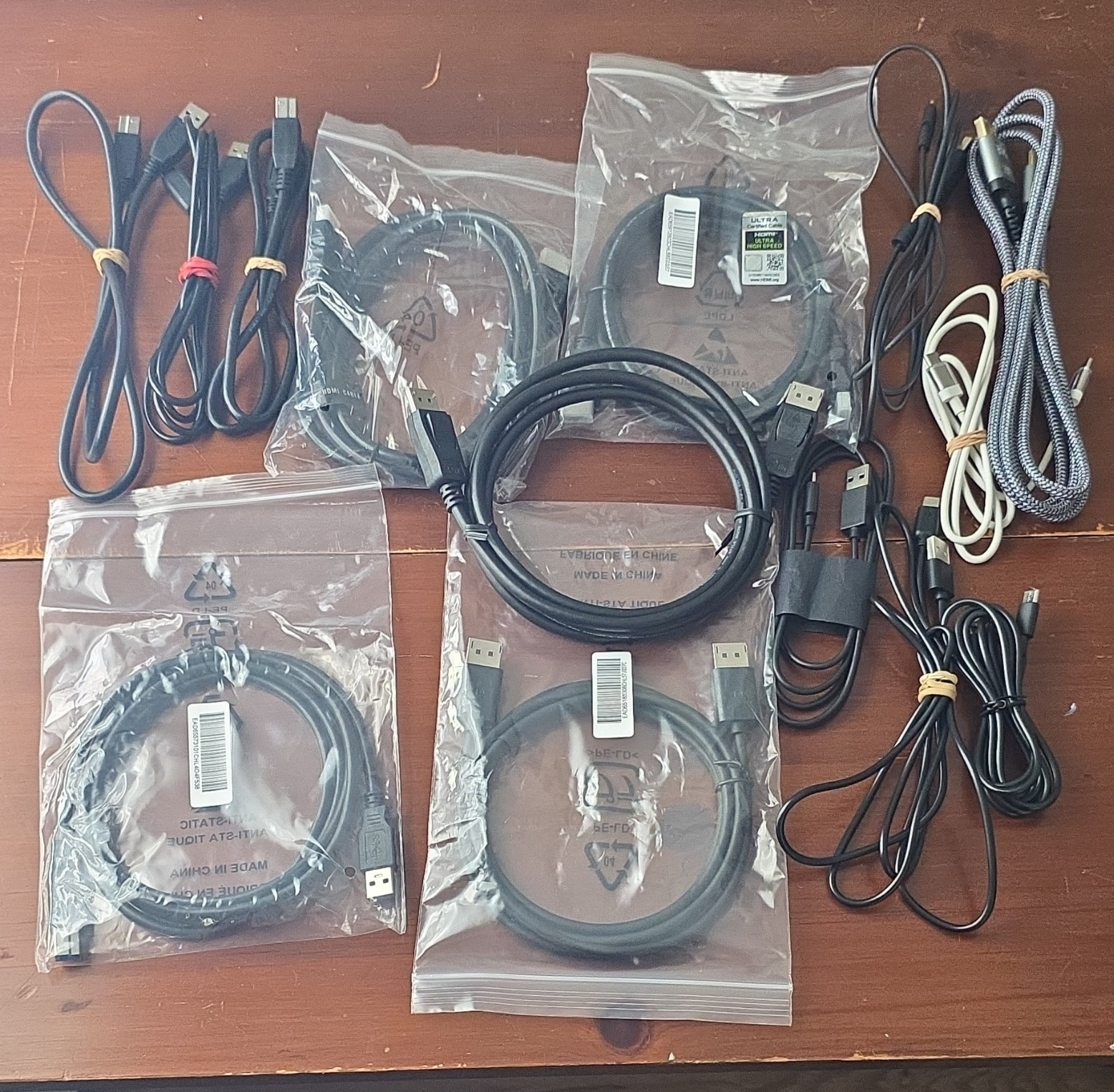 Bulk Cable Lot 14pc USB-C HDMI DisplayPort USB-A/B – Repair Shop Hobbyist Bundle