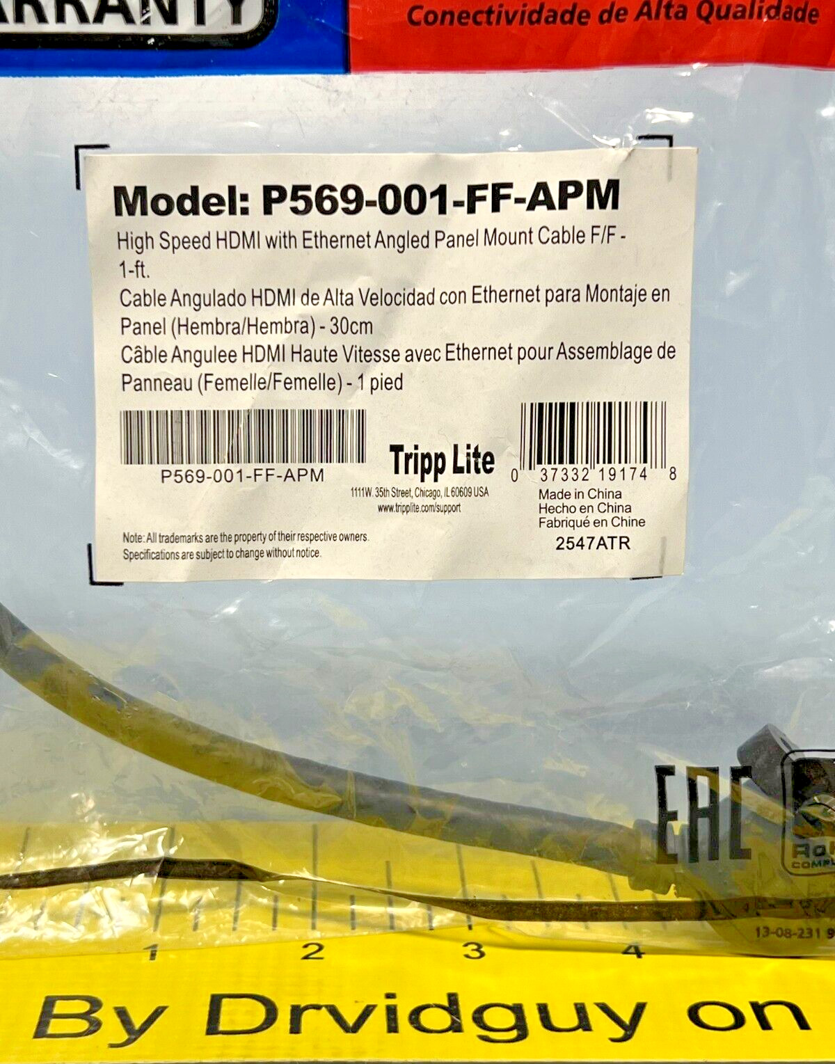 Tripp Lite P569-001-FF-APM High-Speed HDMI Cables w/ Etherenet Digital