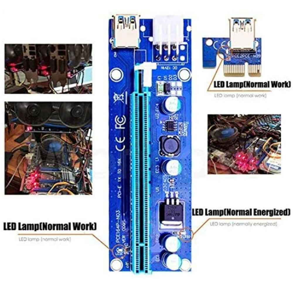Ethereum PCI-E 1x to 16x Powered USB3.0 GPU Riser Extender Adapter Card VER 009s