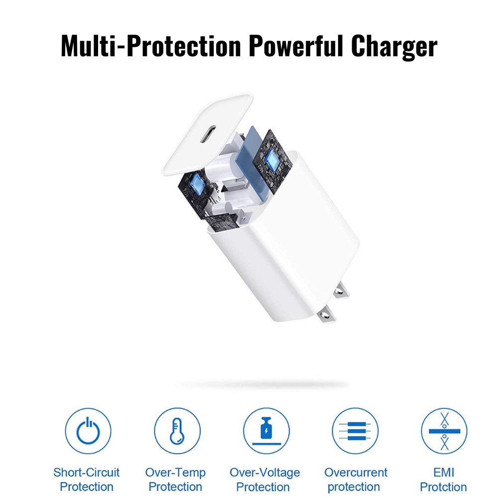 PD 20W Fast Wall Charger For Apple iPhone 8 X SE 11 12 13 14 Pro Max USB-C Cable