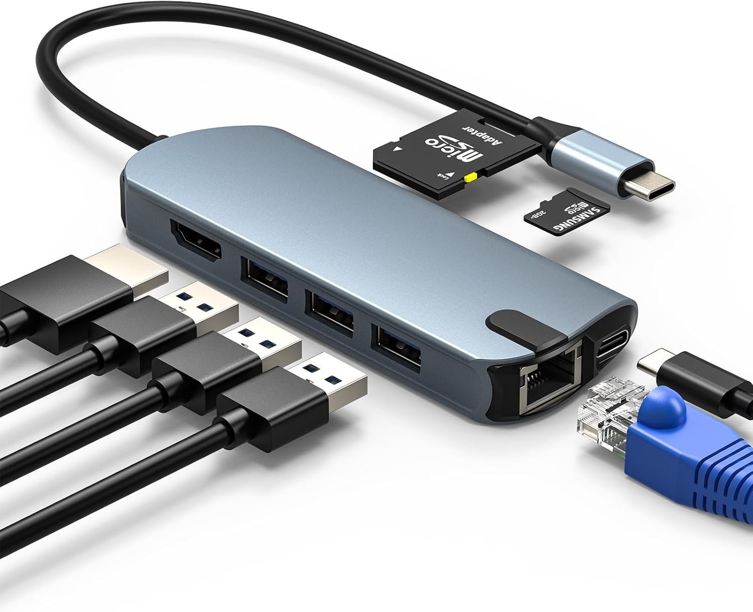 8-in-1 USB-C Hub with Ethernet & 4K HDMI 100W PD 3 USB 3.0 SD/TF Card Reader