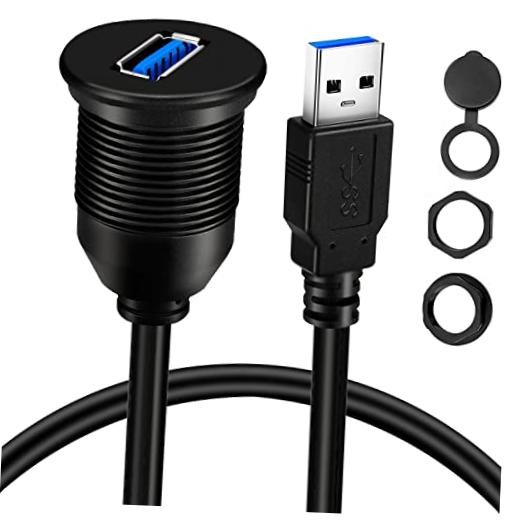 Single Port USB 3.0 Male to Female AUX Car Mount Flush Cable Waterproof 1ft 1