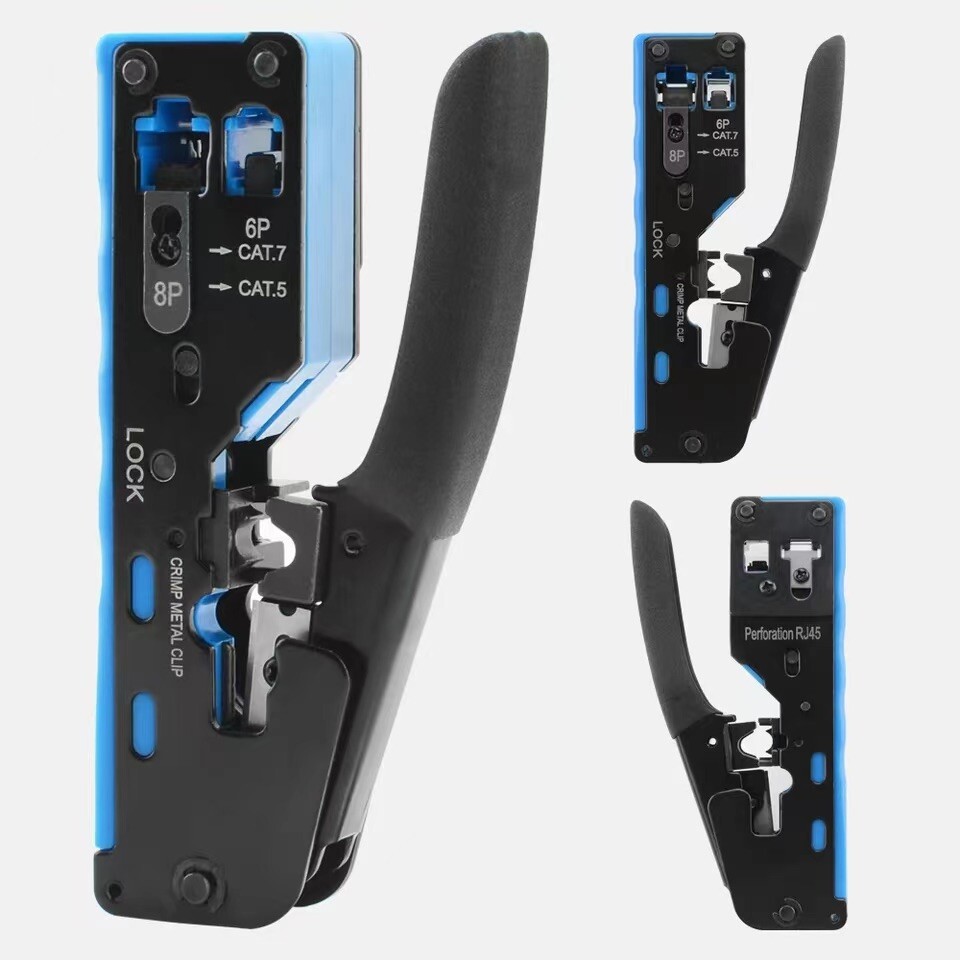 RJ45 pass through Crimp Tool Kit with Tester, Wire Stripper, 20 Cat6 Connectors