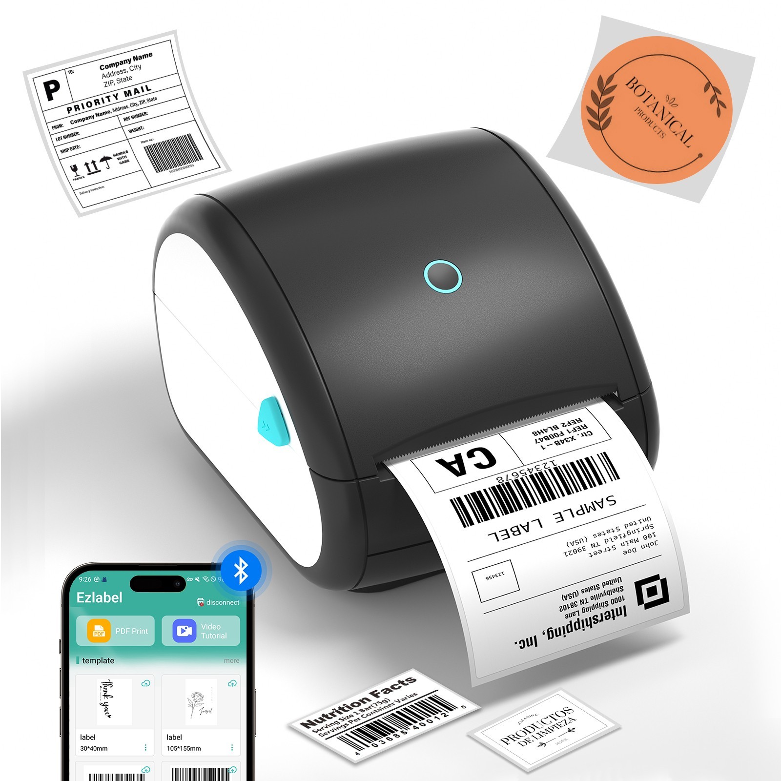 Shipping Label Printer Bluetooth – Thermal Shipping Label Printer 4×6 Black