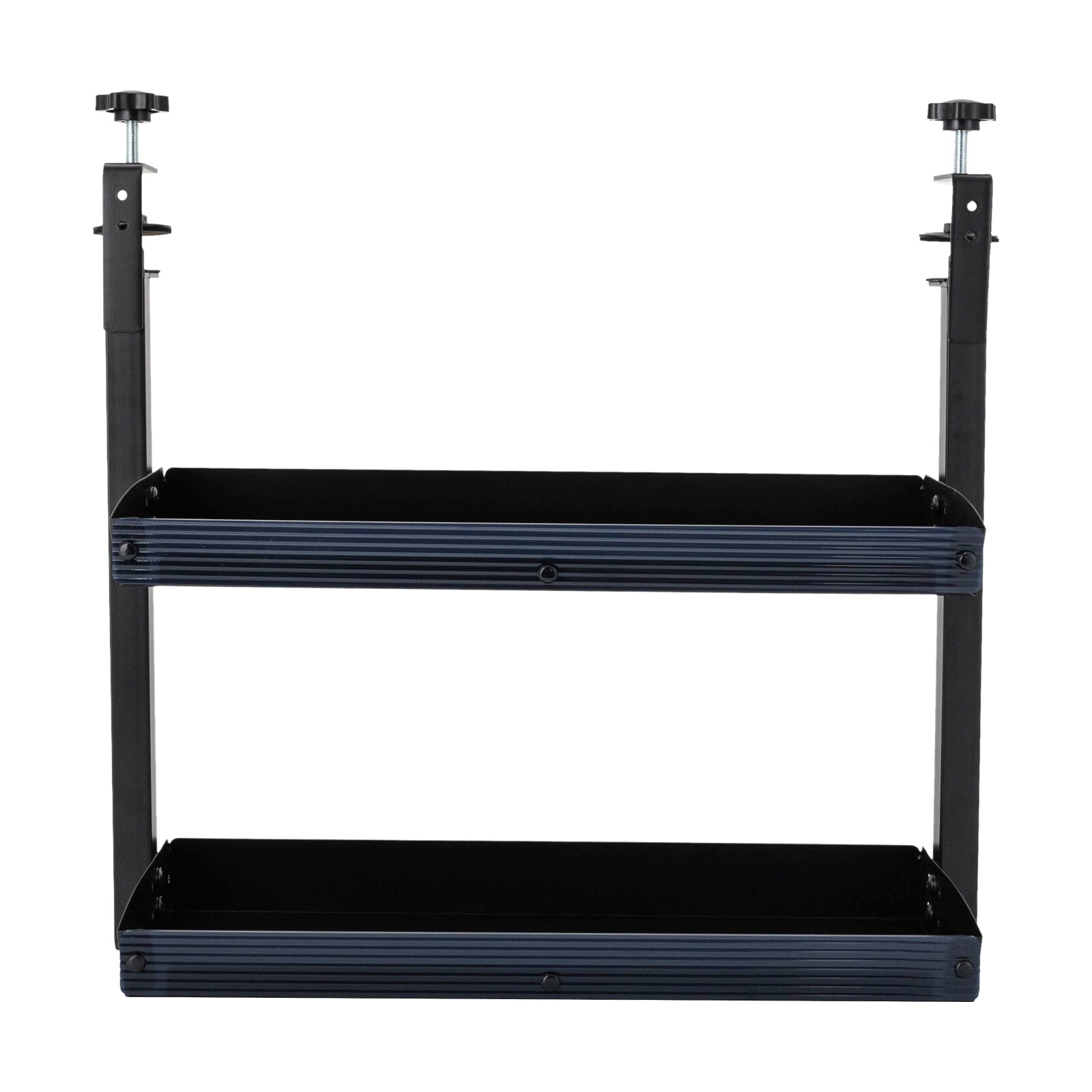 Desktop or Under-Desk Shelf Clamp-on 2-Tier Shelving W/ Adjustable Storage Tray