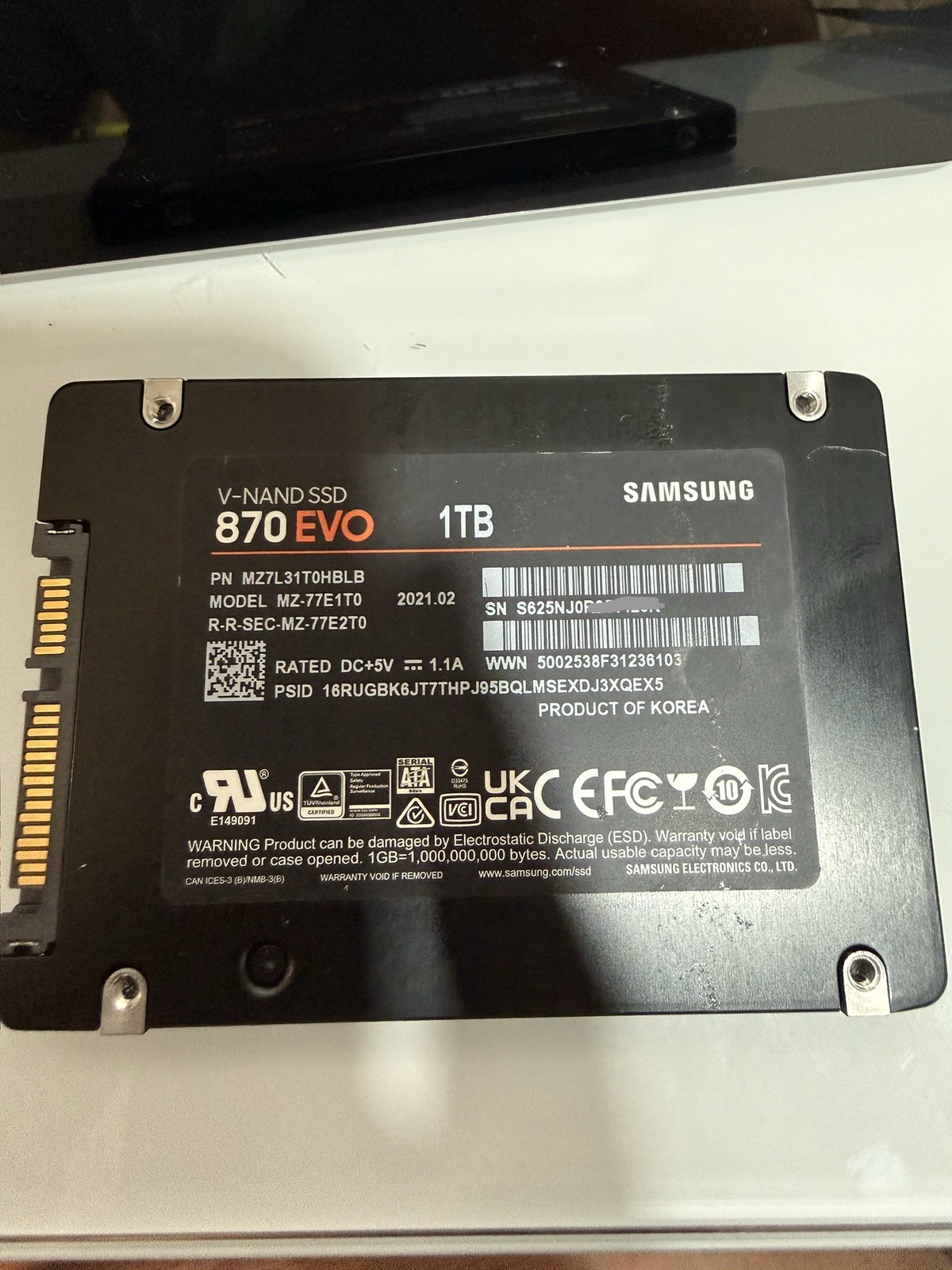 S18 Samsung 870 EVO 1TB 2.5 inch SSD ‎MZ-77E1T0B/AM tested 96-98% health
