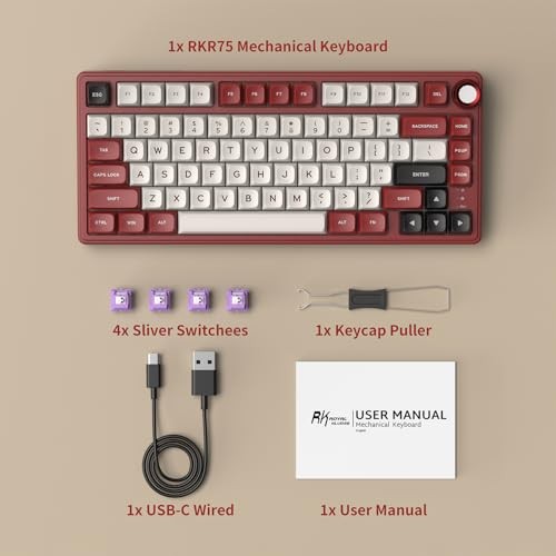R75 Mechanical Keyboard Wiwith Volume Knob, 75% Keyboard Gasket Mounted, red