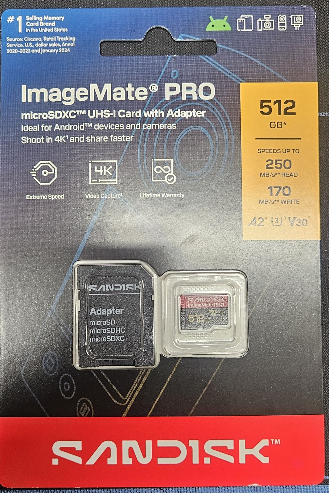 SanDisk ImageMate PRO 512GB microSDXC UHS-I Card A2 U3 V30 250MB/s New Sealed