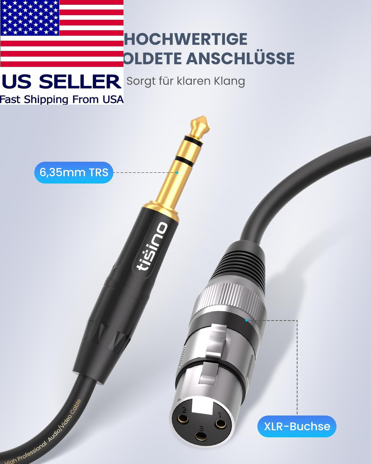 tisino XLR Female to 1/4 Inch (6.35mm) TRS Jack Lead Balanced 3.3 feet, Black