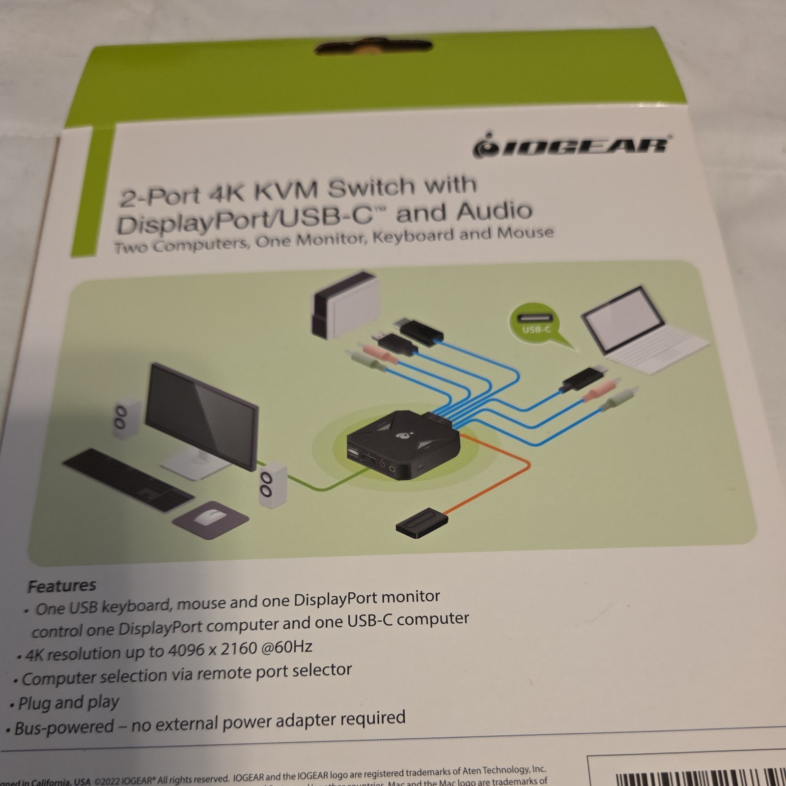 IOGEAR 2-Port 4K KVM Switch USB-C DisplayPort Dual PC GCS82DPC NEW