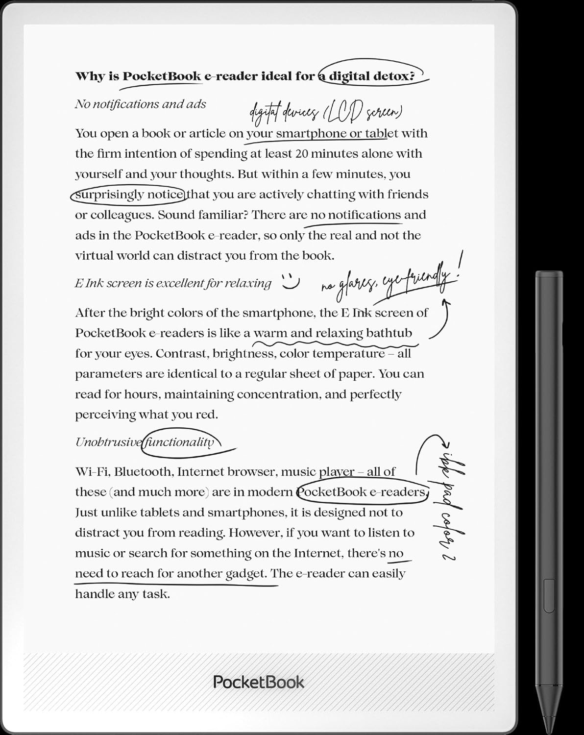 PocketBook InkPad One 10.3” E Ink Screen and Stylus for Active Reading Bluetooth