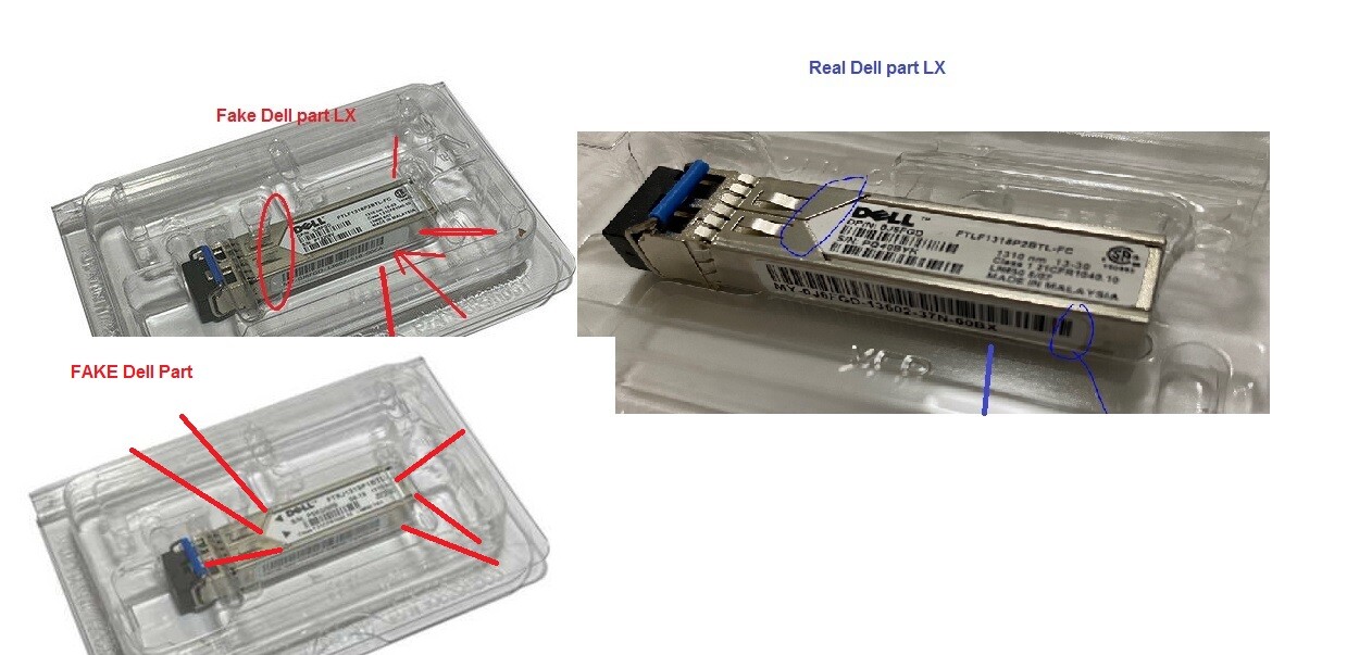 Dell FTRJ1319P1BTL 1310nm Gigabit Ethernet Wired SFP Comparison REAL & FAKE