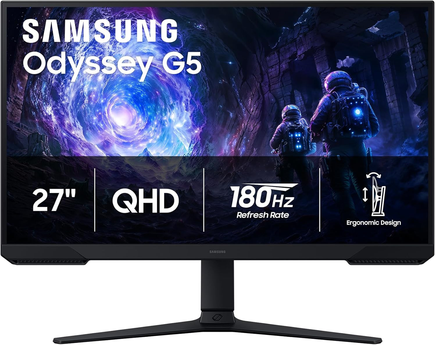 Samsung 27″ Odyssey G5 (G51F) Gaming Monitor – QHD (1440P), 180Hz, 1Ms, AMD Free
