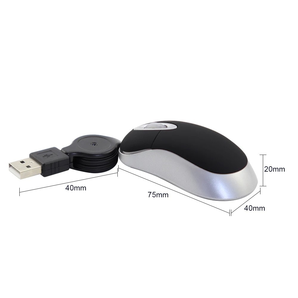 Optical Mini Retractable USB Wired Mouse Portable Ergonomics Mice for PC Laptop