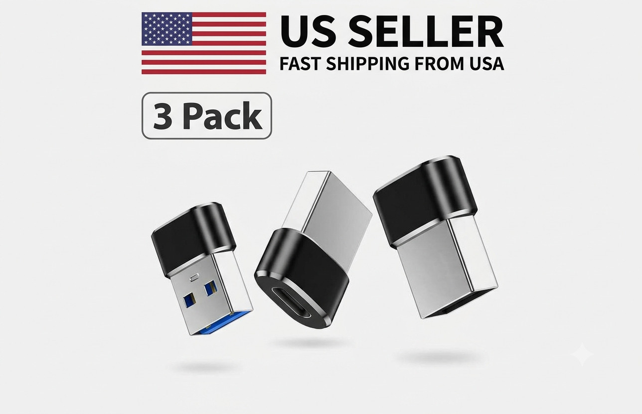 USB C Female to USB 3.0 Male Adapter (3-Pack), Type C to A 3.1 Converter