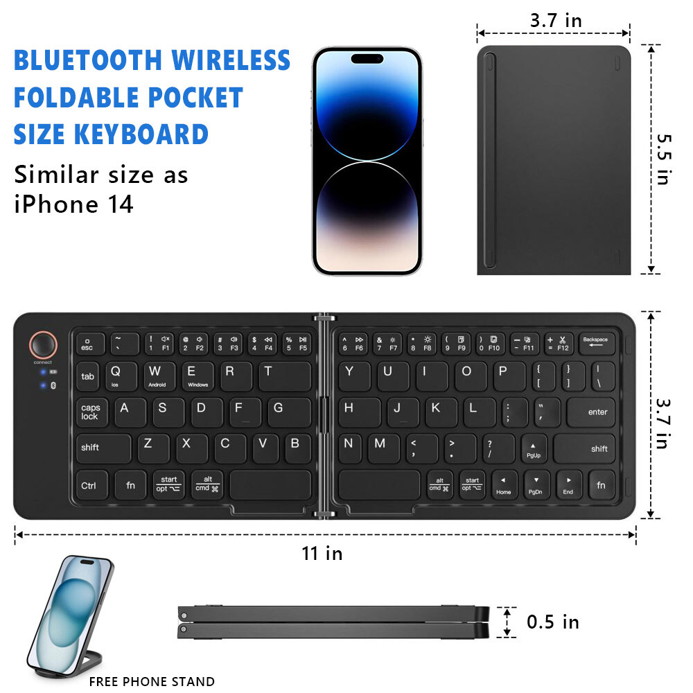 Mini Foldable Bluetooth Keyboard iPhone iPad iOS Android Window PC Laptop Tablet