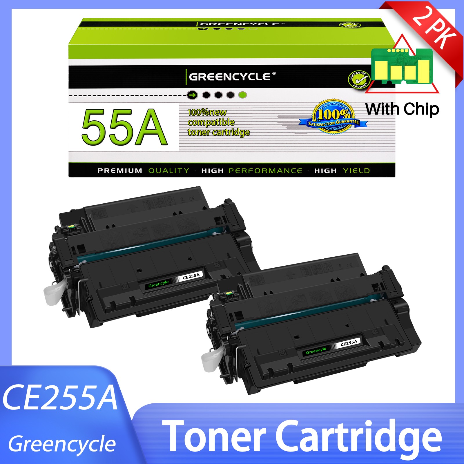 2PK CE255A Toner Compatible for HP LaserJet Pro P3010 P3011 P3015 P3015DN P3015X