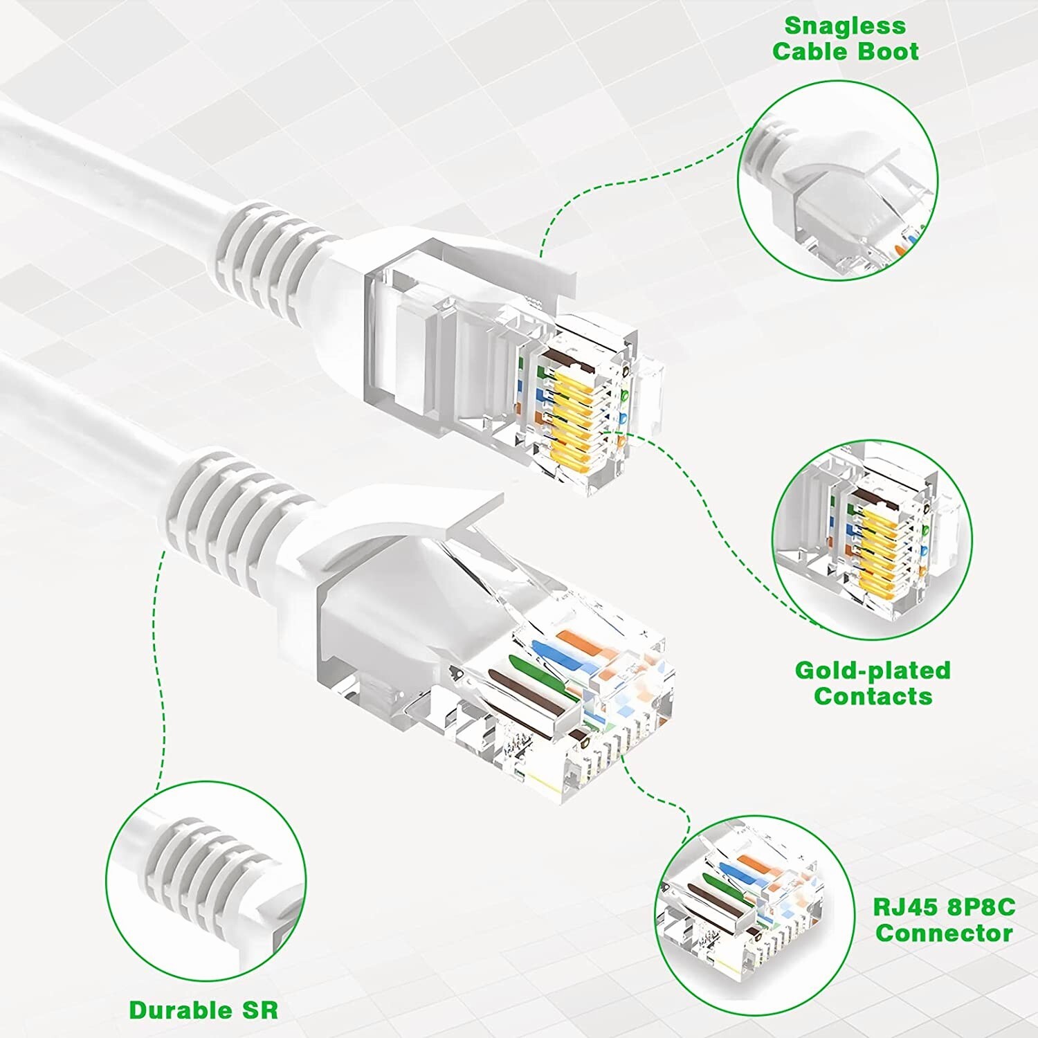 Cat5 e CAT5e Ethernet Cable RJ45 Network Internet Cord White Patch 6/10/60/100ft
