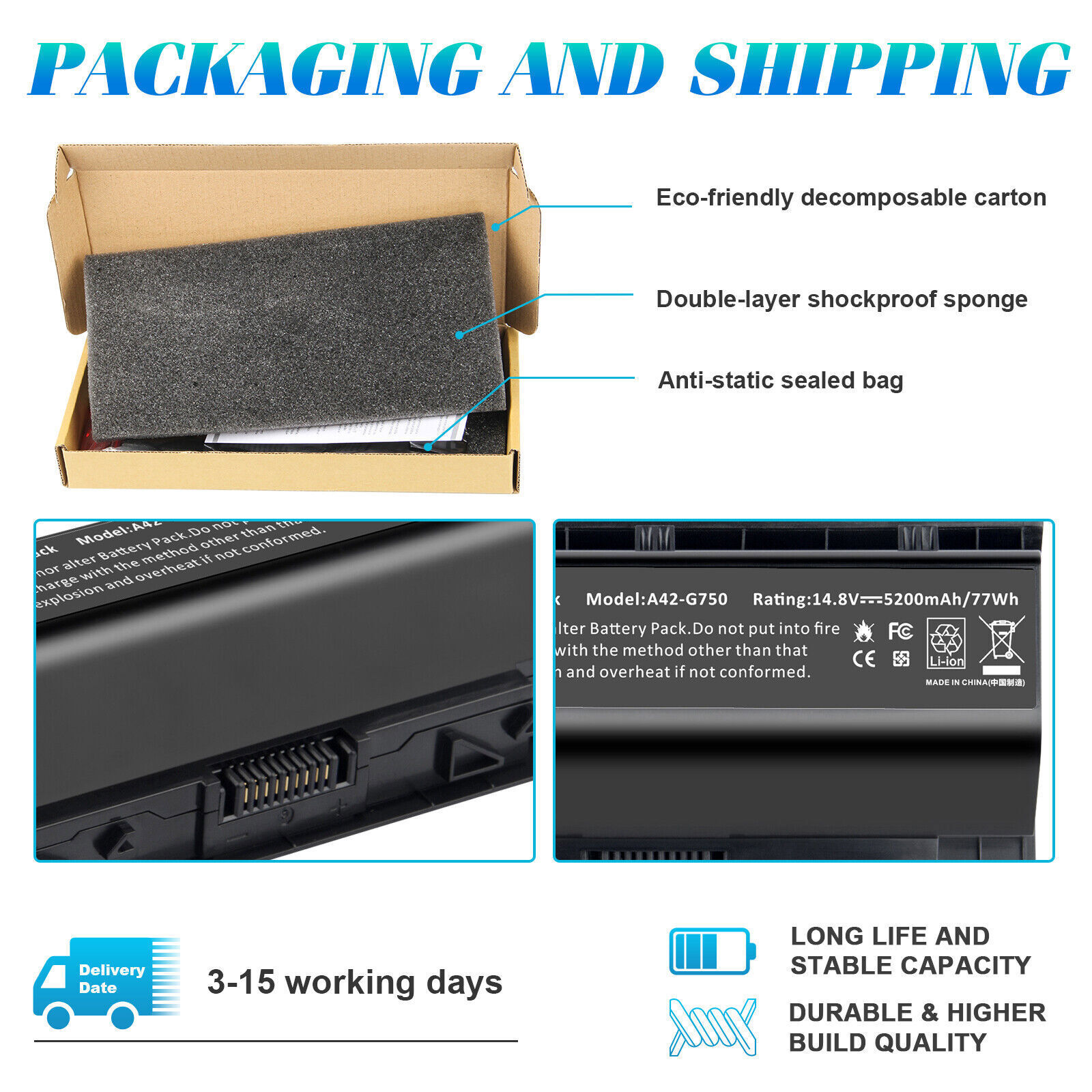 ✅ A42-G750 Laptop Battery for Asus G750 G750J G750JH G750JM G750JS G750JW G750JX