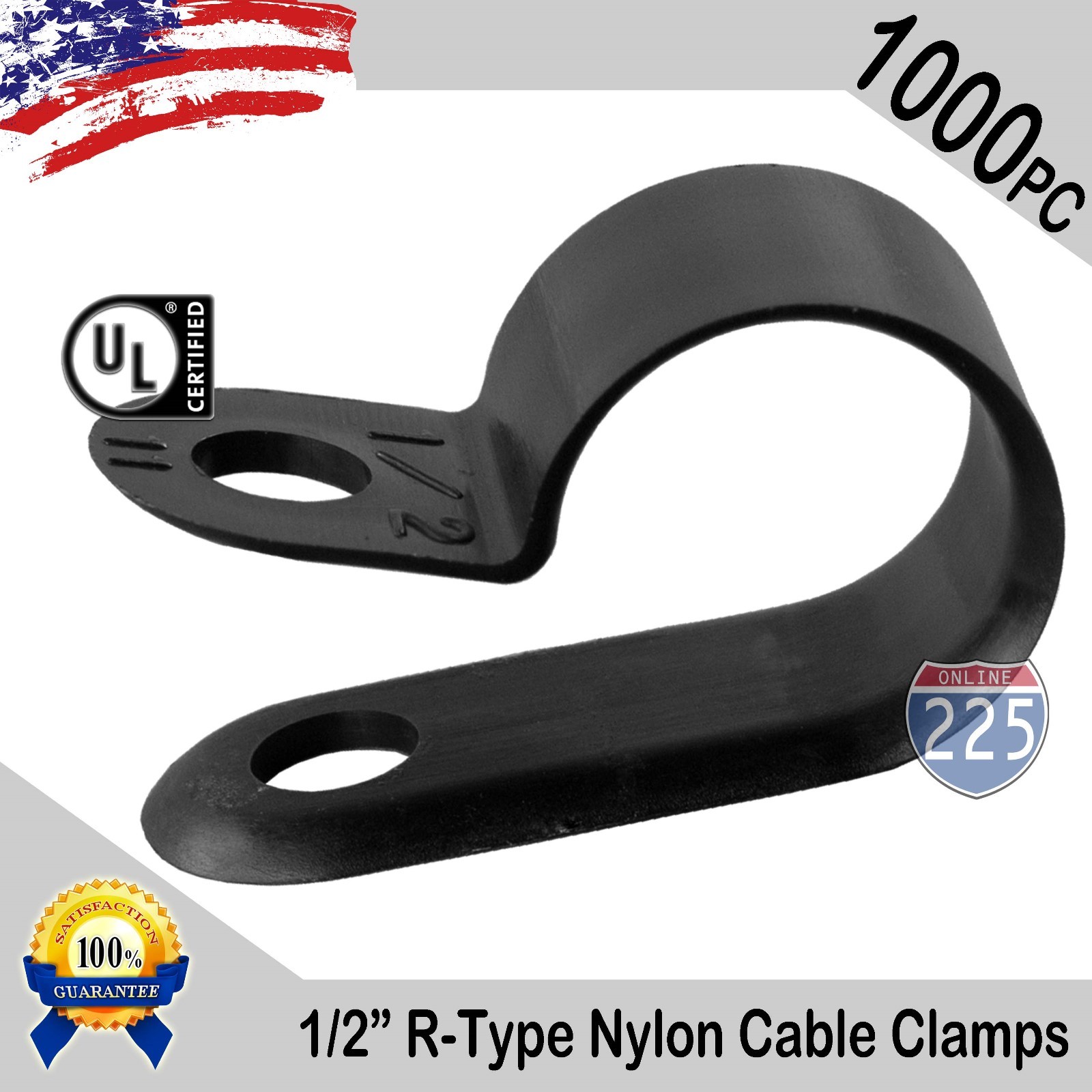 1000 PCS PACK 1/2″ Inch R-Type CABLE CLAMPS NYLON BLACK HOSE WIRE ELECTRICAL UV