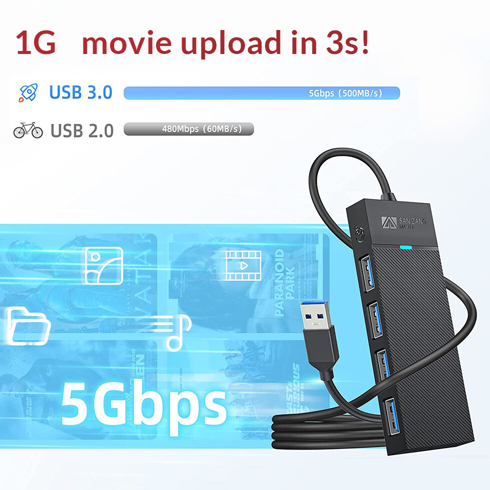 USB-A 4 Ports Hub Splitter USB 3.0 High Speed Adapter Multi Desktop PC Laptop