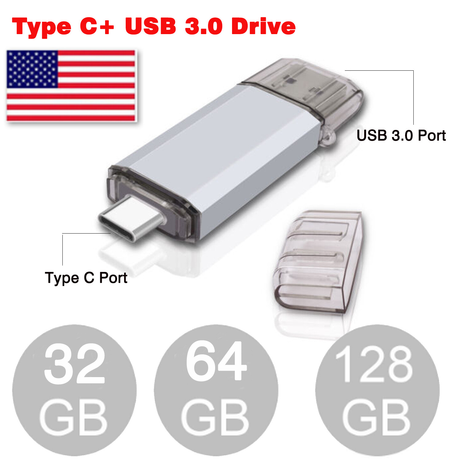 32GB 64GB 128GB USB 3.0 Type-C OTG Flash Pen Drive Memory Stick Dual Drive