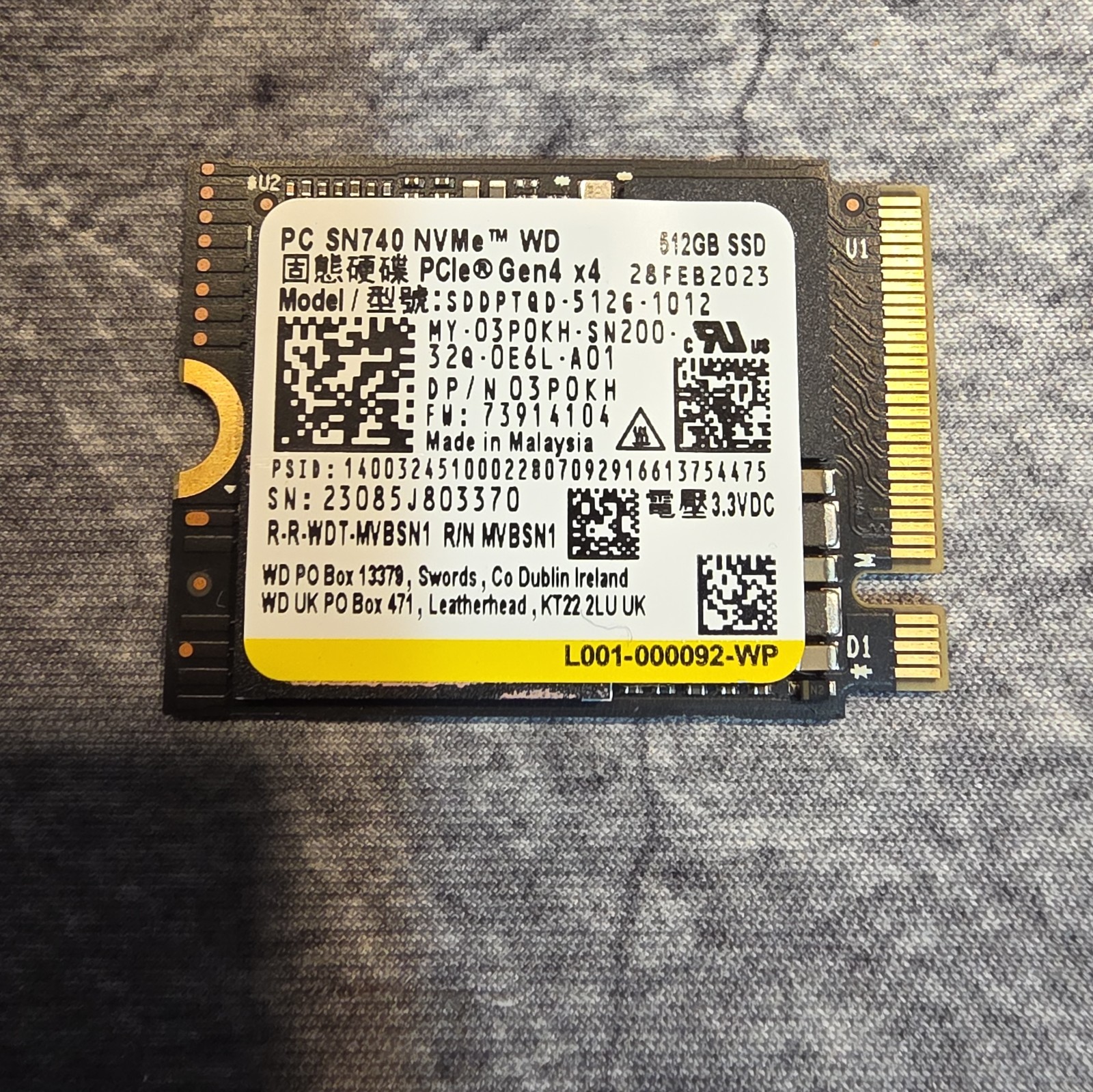 Western Digital PC SN740 512GB M.2 2230 NVMe PCIe Gen4 x4 Internal SSD
