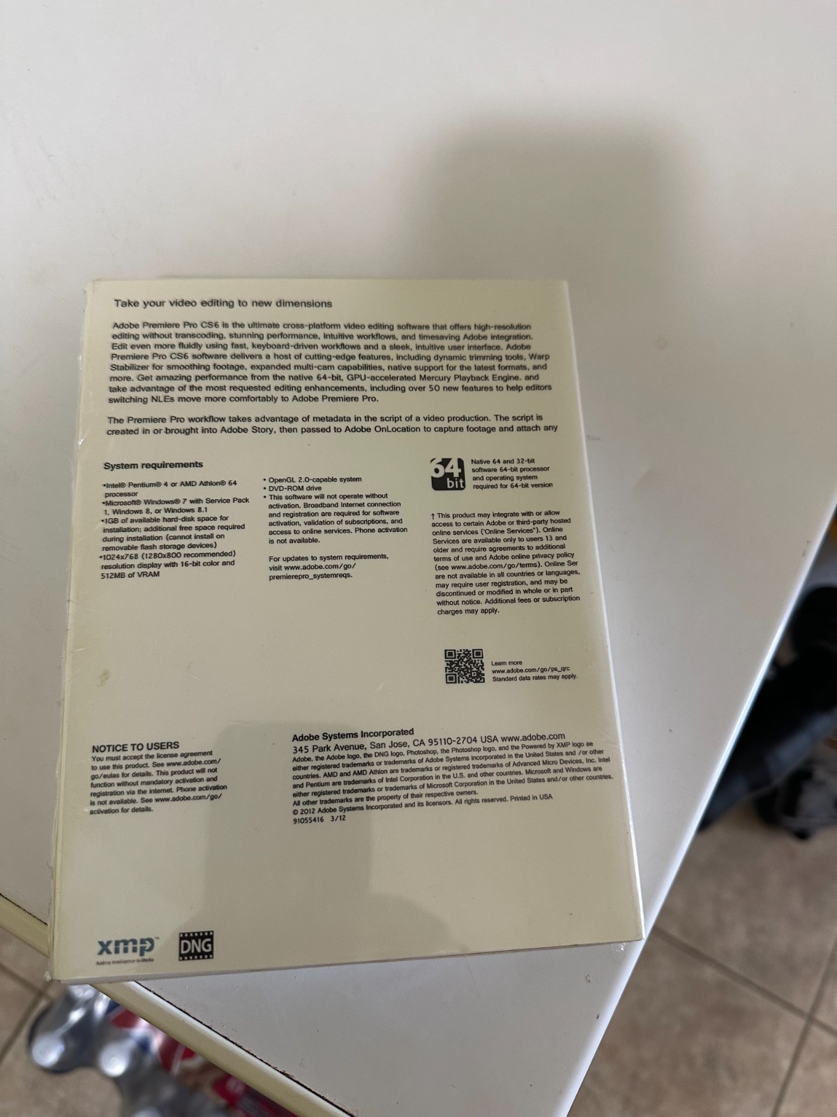 CS6 Premiere Pro Full Retail Box Version w/Disc – Windows