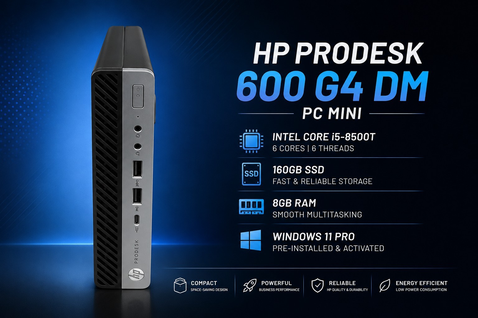 HP ProDesk 600 G4 DM PC Mini i5-8500T 160GB SSD 8GB RAM Win 11P