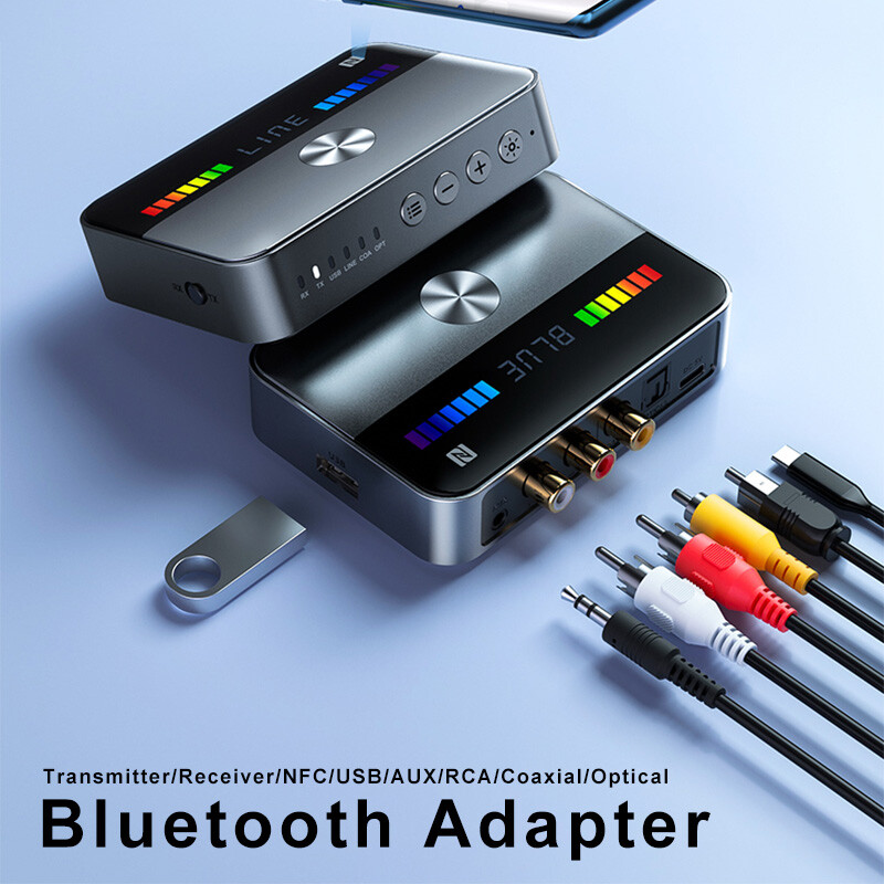Bluetooth Transmitter Receiver Digital to Analog RGB AUX NFC 2 RCA Audio Adapter