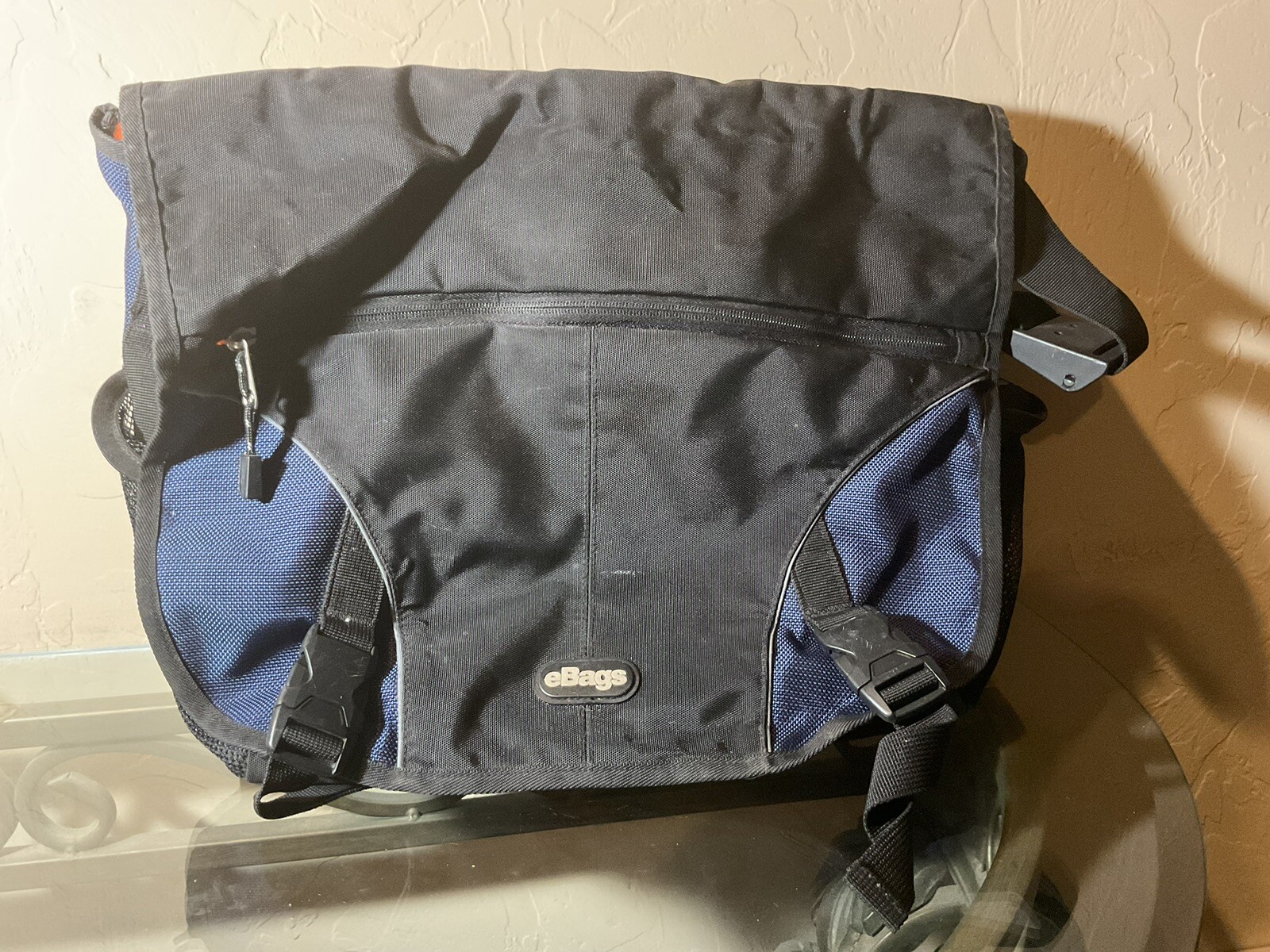 Ebags Laptop Messenger Travel Bag Black And Blue With Orange Interior