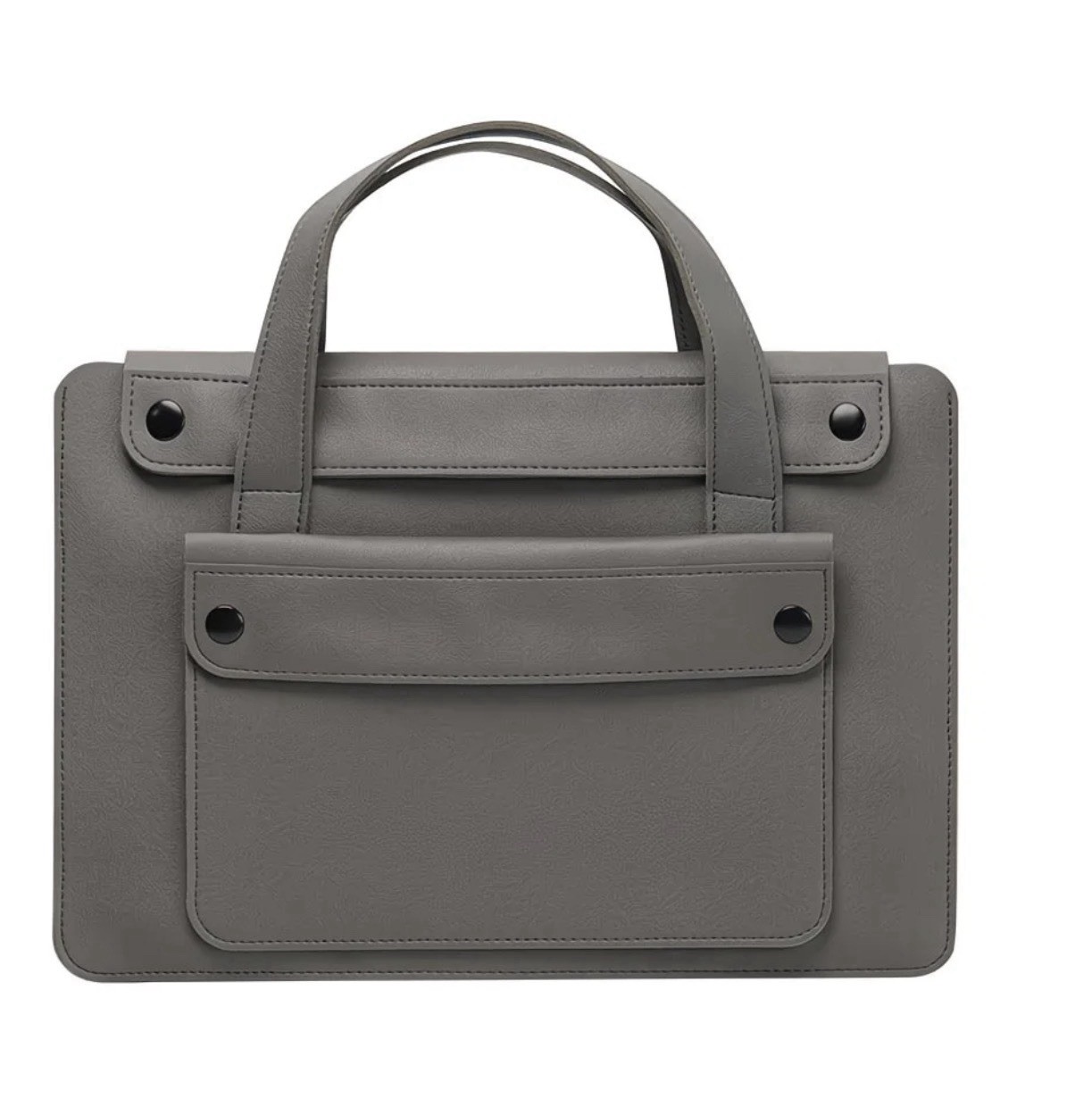Gray Top Handle Computer Bag with Button Accents, Classic Structured Design