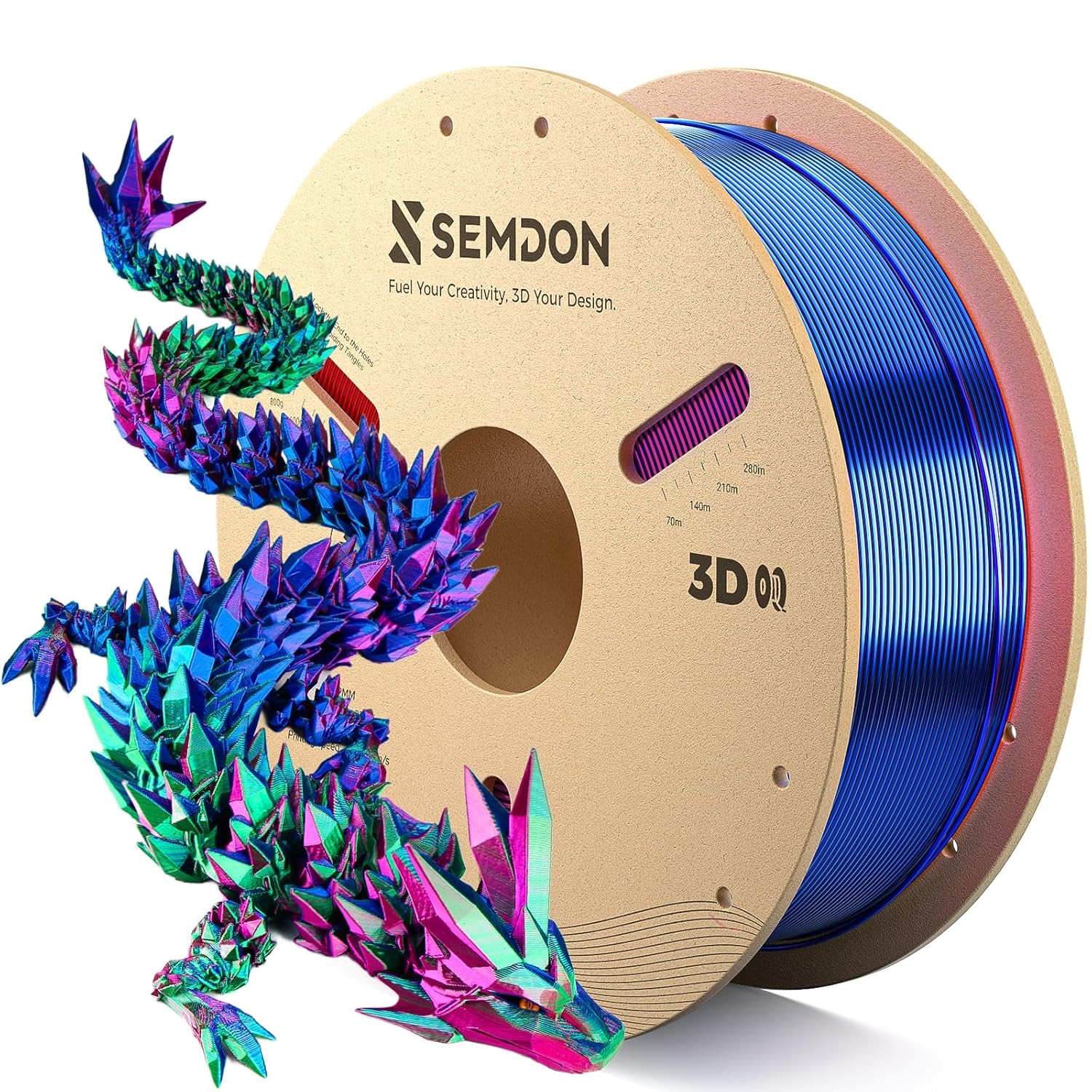 Rainbow Silk PLA Filament 1.75mm Tri-Color Gradient +/-0.02mm Precision Spool