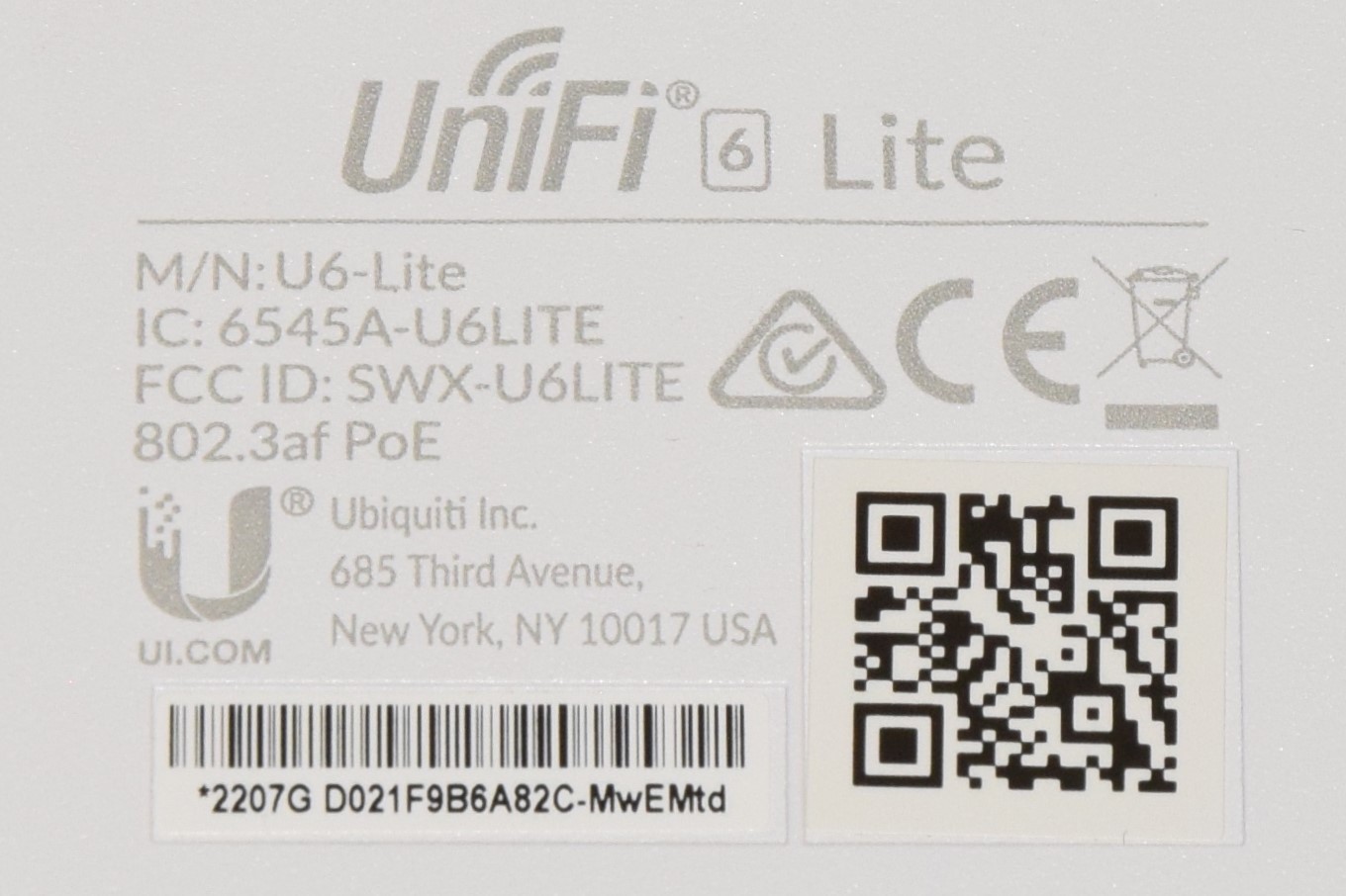 Ubiquiti UniFi 6 Lite U6-Lite 802.3af PoE 802.11ax Access Point AP Used