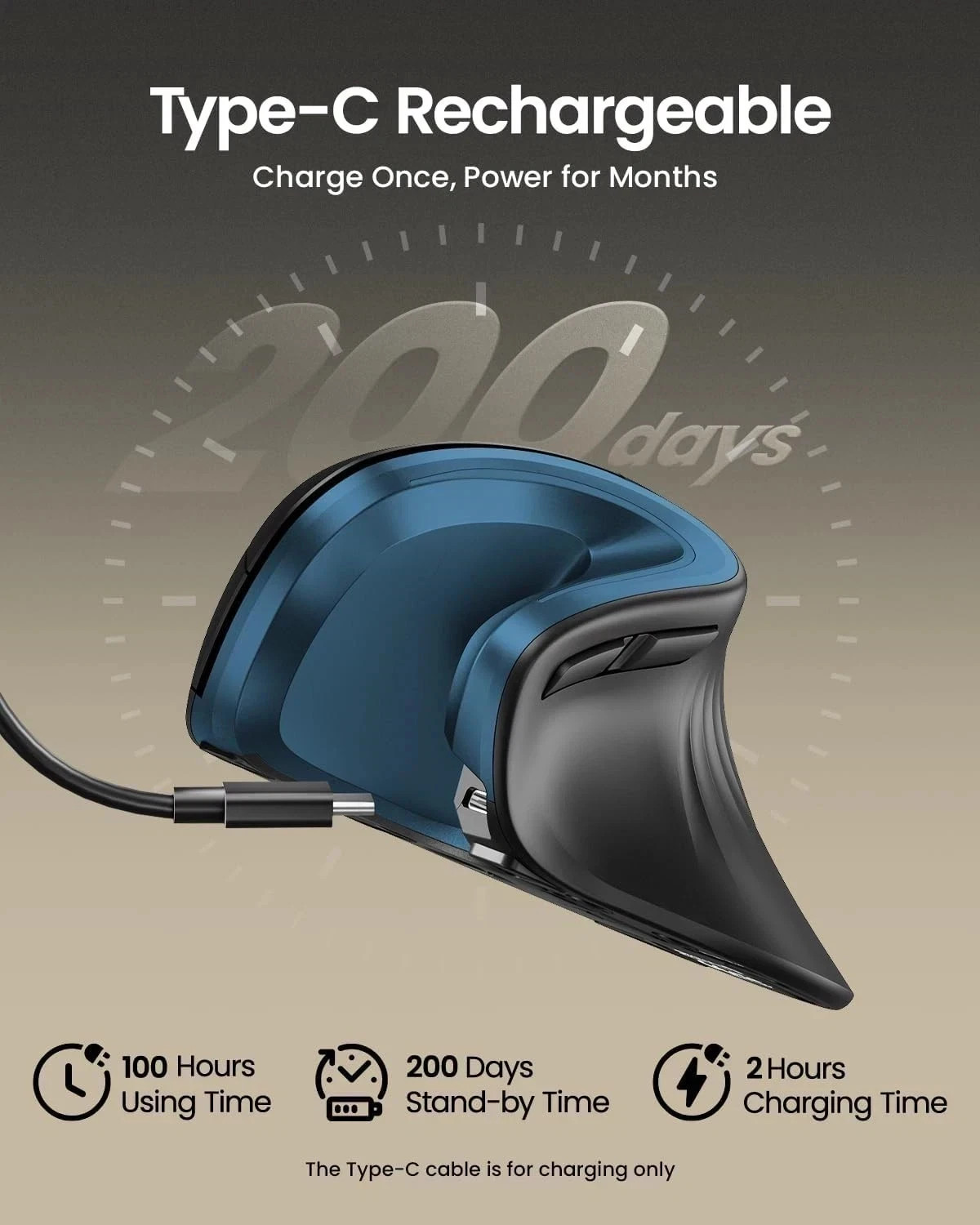 ProtoArc EM11 NL, Black Blue Rechargeable Multi-Device Ergonomic Vertical Mouse