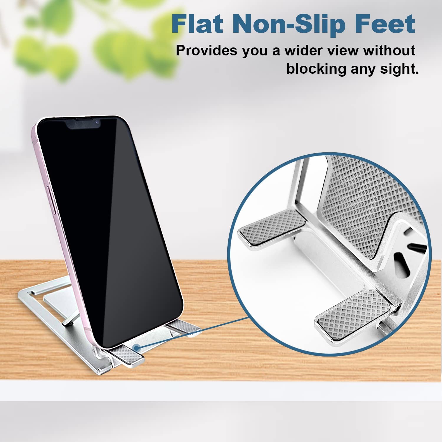 Metal Cell Phone Stand Portable Adjustable Desktop Holder for iPhone iPad Silver